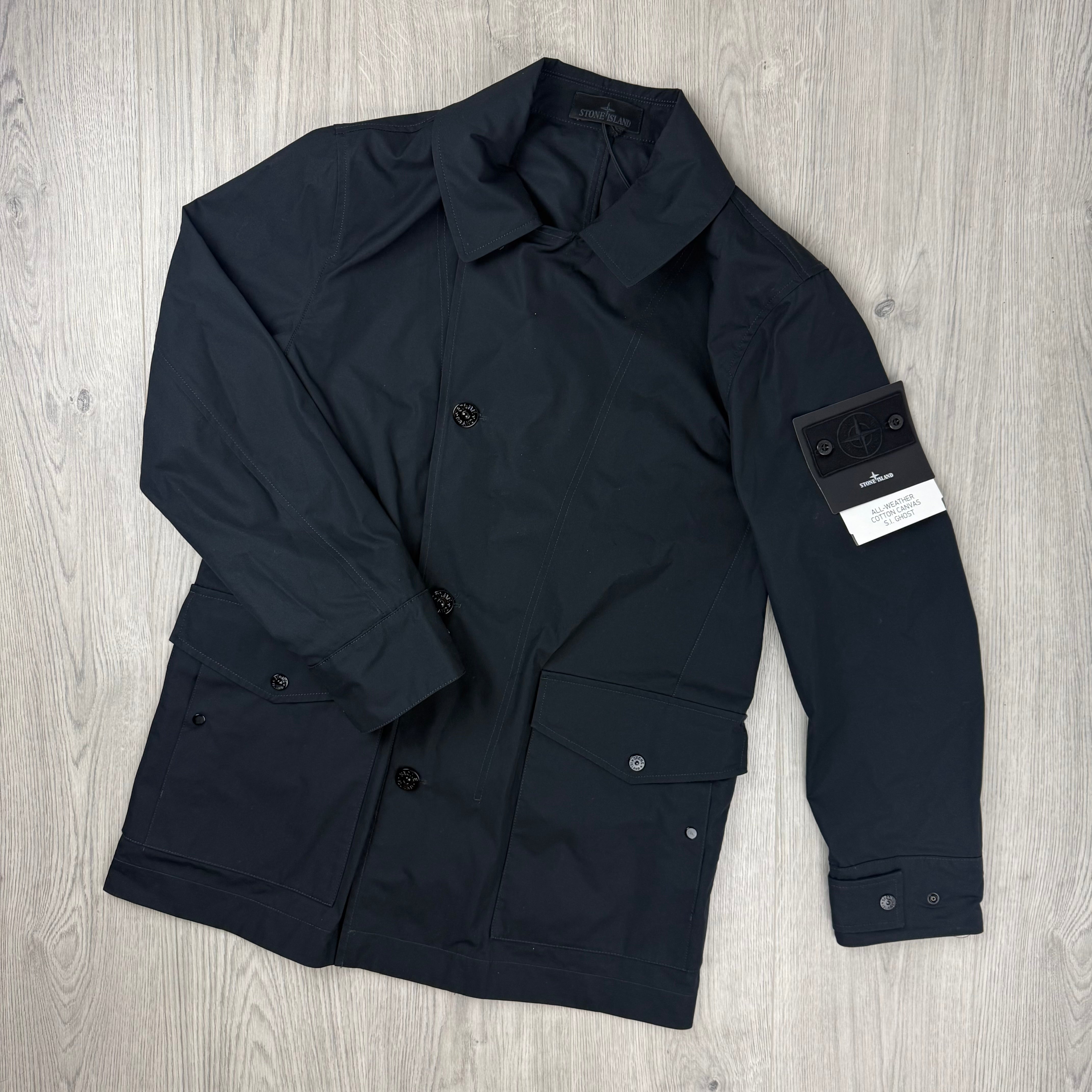 Stone Island Ghost Canvas Pea Coat - Black