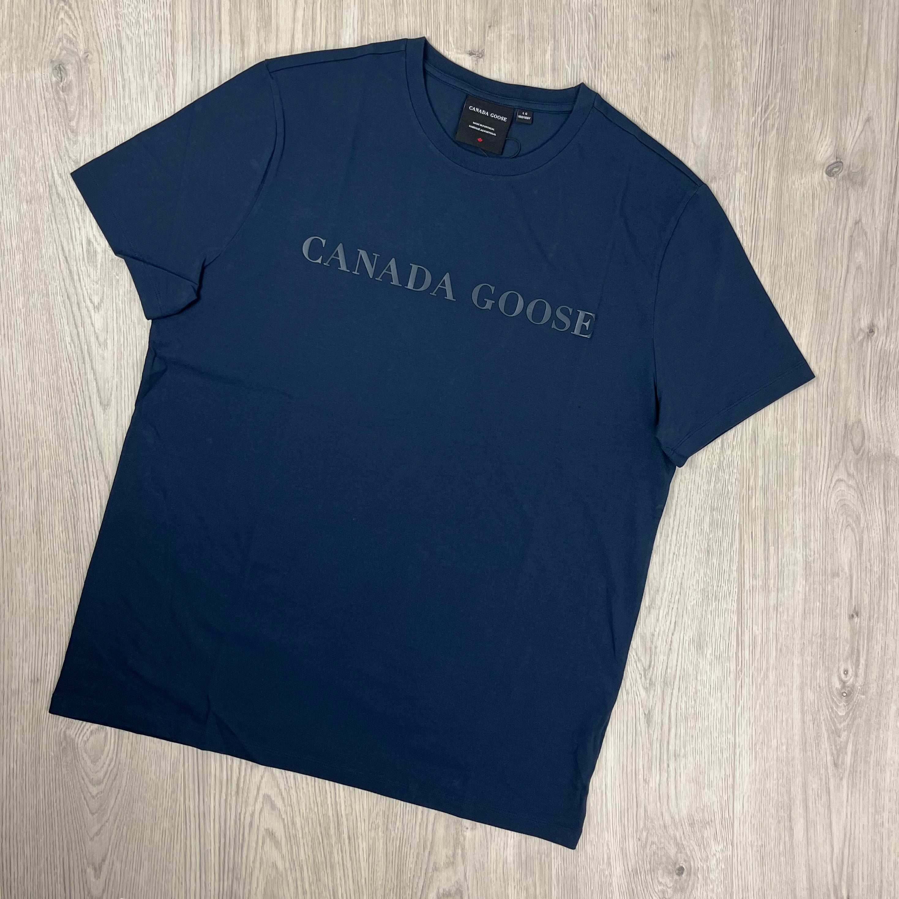 Canada Goose Emersen T-Shirt in Atlantic Navy. On sale at Open Attire.
