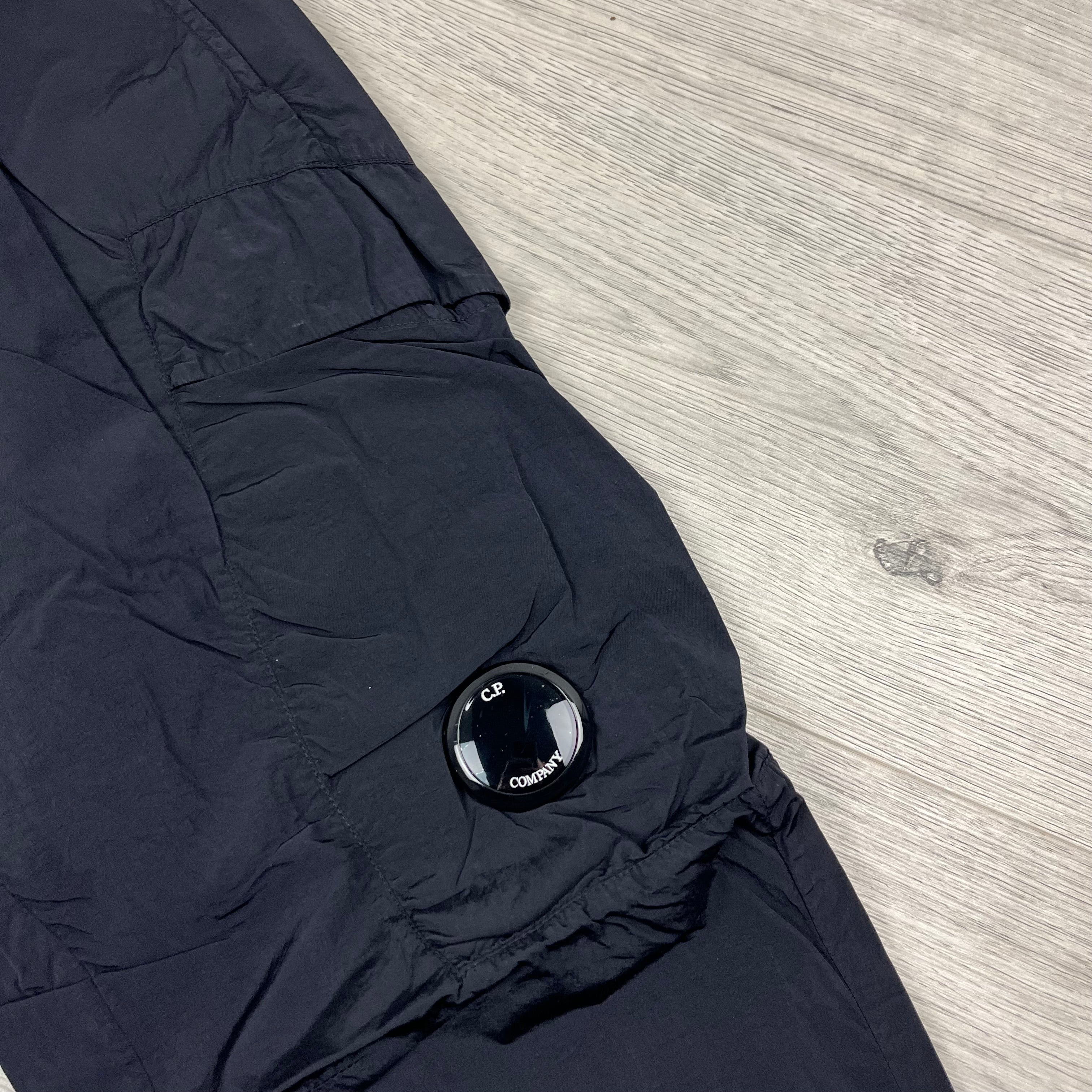 CP Company Chrome-R Cargo Trousers in Total Eclipse Navy Blue. On sale at Open Attire.