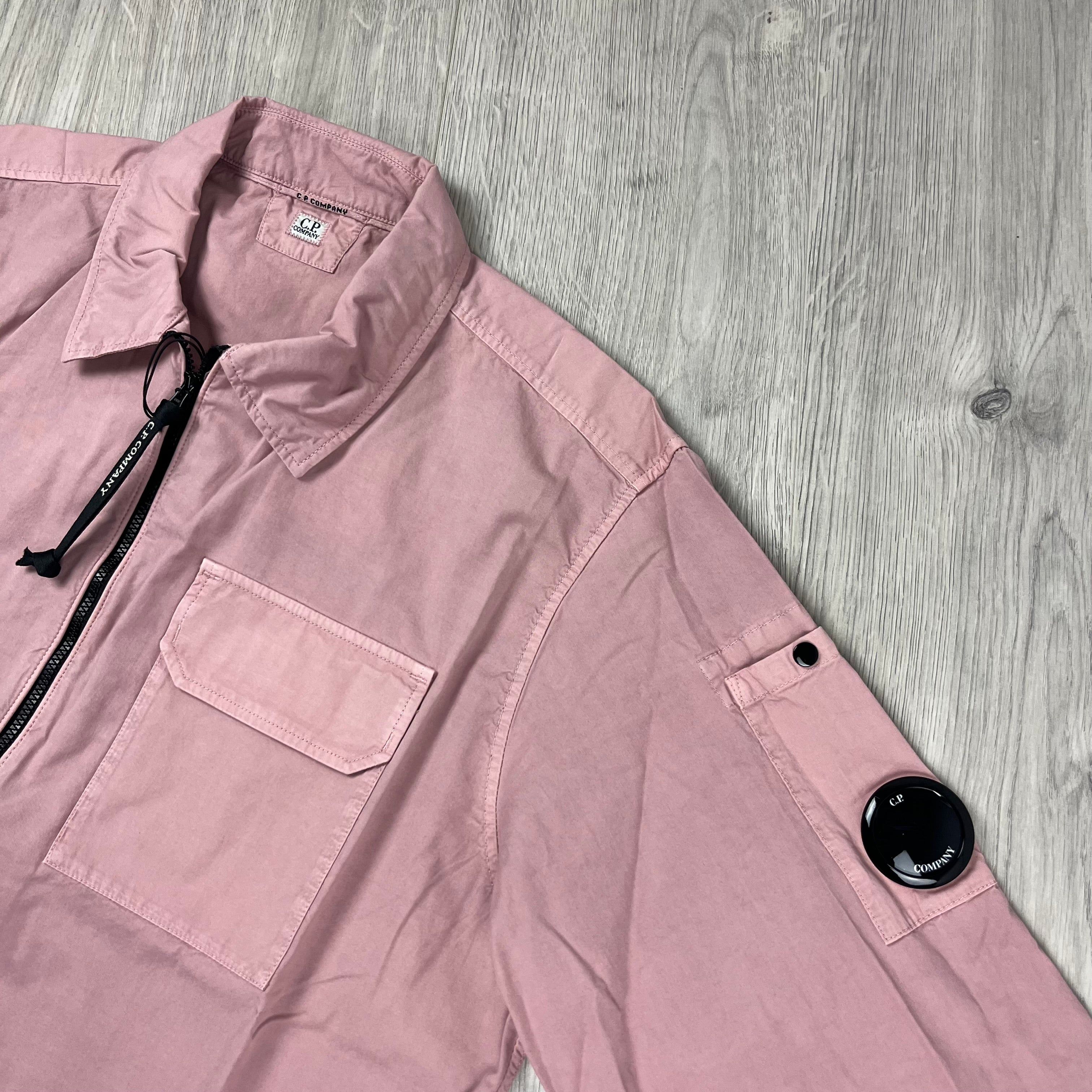 CP Company Gabardine Zip Overshirt in Misty Rose. On sale at Open Attire.