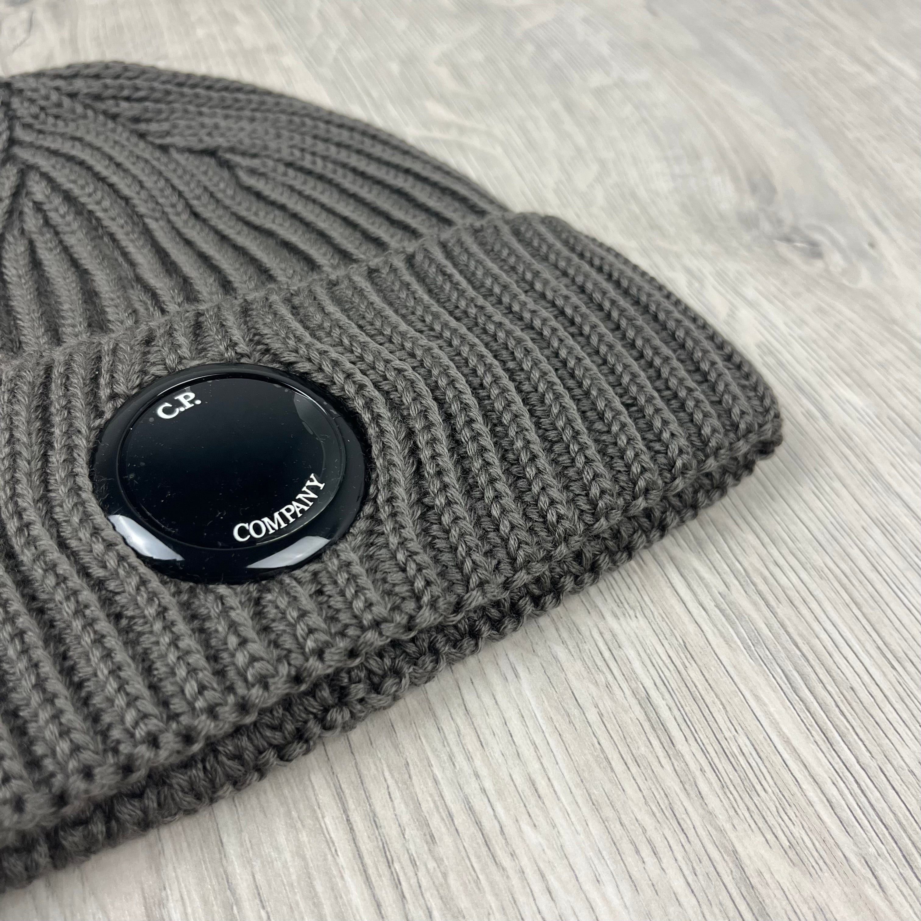 CP Company Merino Wool Lens Beanie in Walnut Beige. On sale at Open Attire.
