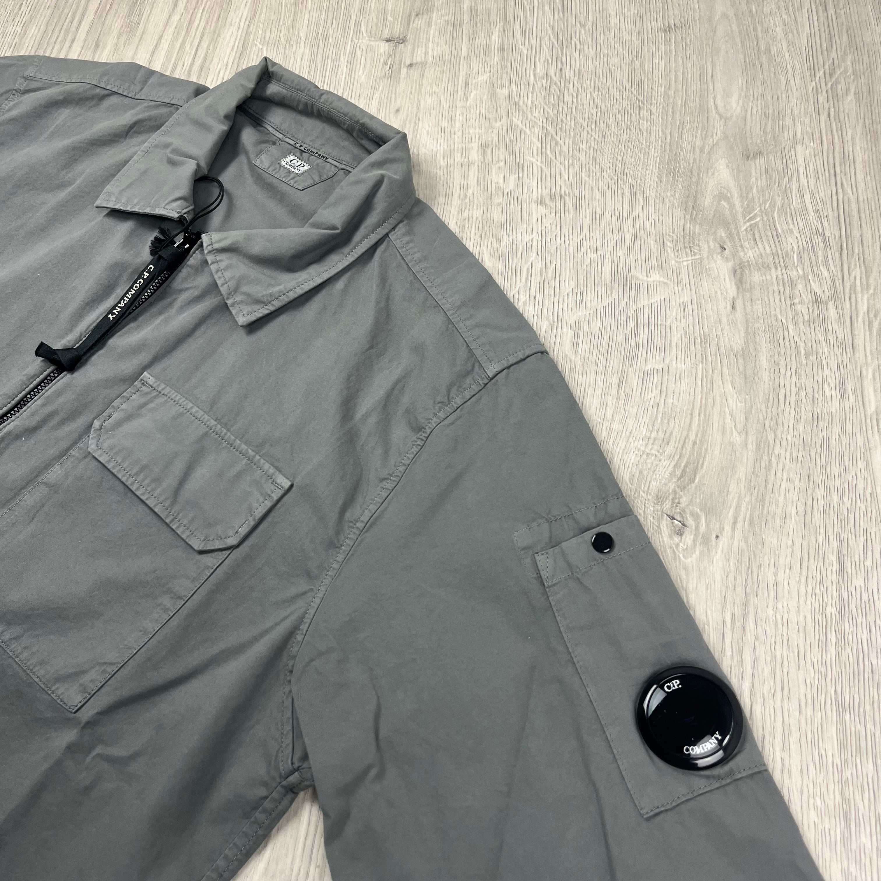 CP Company Gabardine Overshirt in Smoked Pearl. On sale at Open Attire.