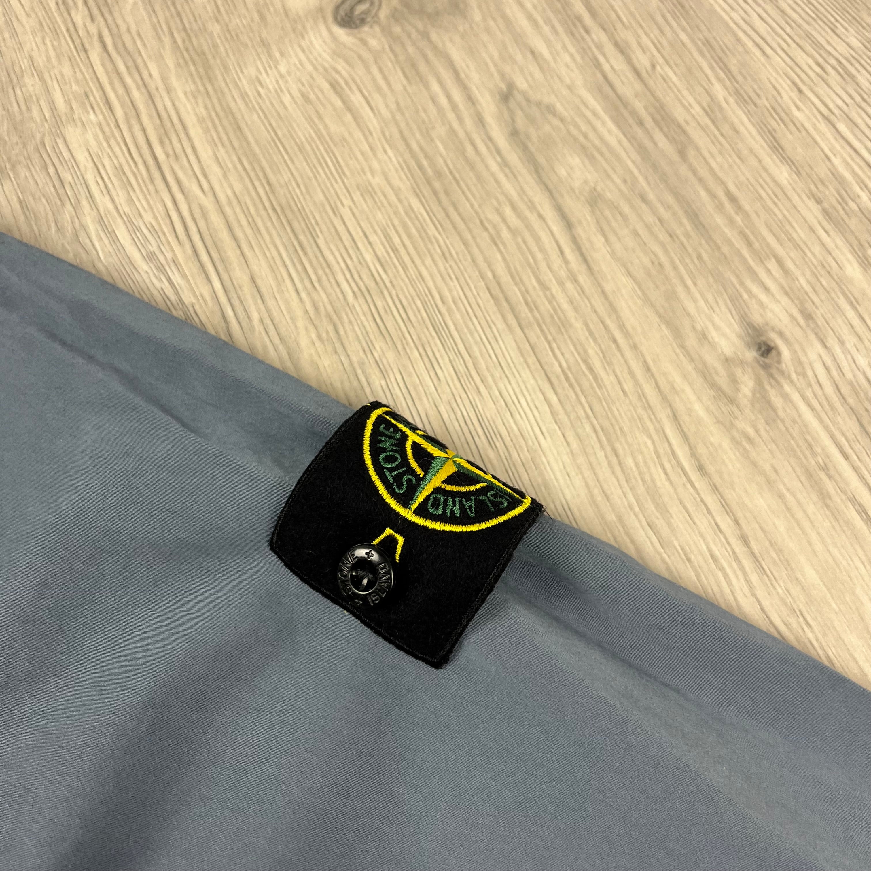 Stone Island Stretch Cotton Satin Overshirt in Avio Blue. On sale at Open Attire.