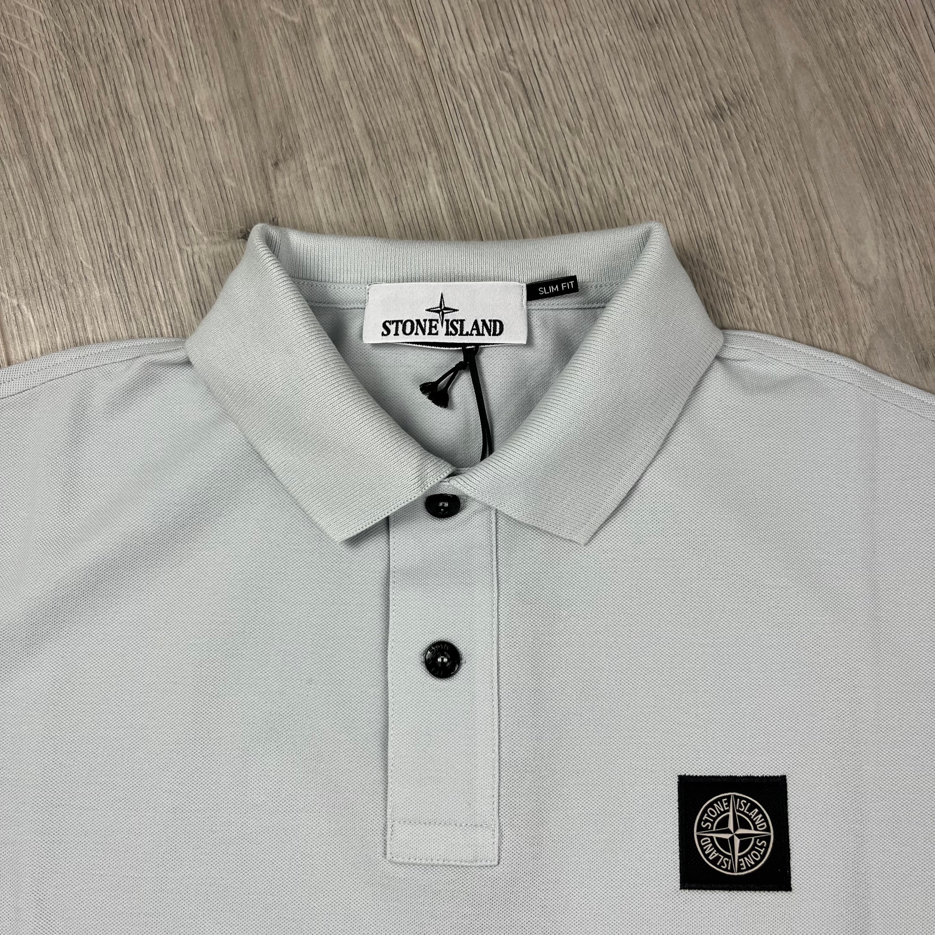 Stone Island Piqué Patch Polo Shirt in Sky Blue. On sale at Open Attire.