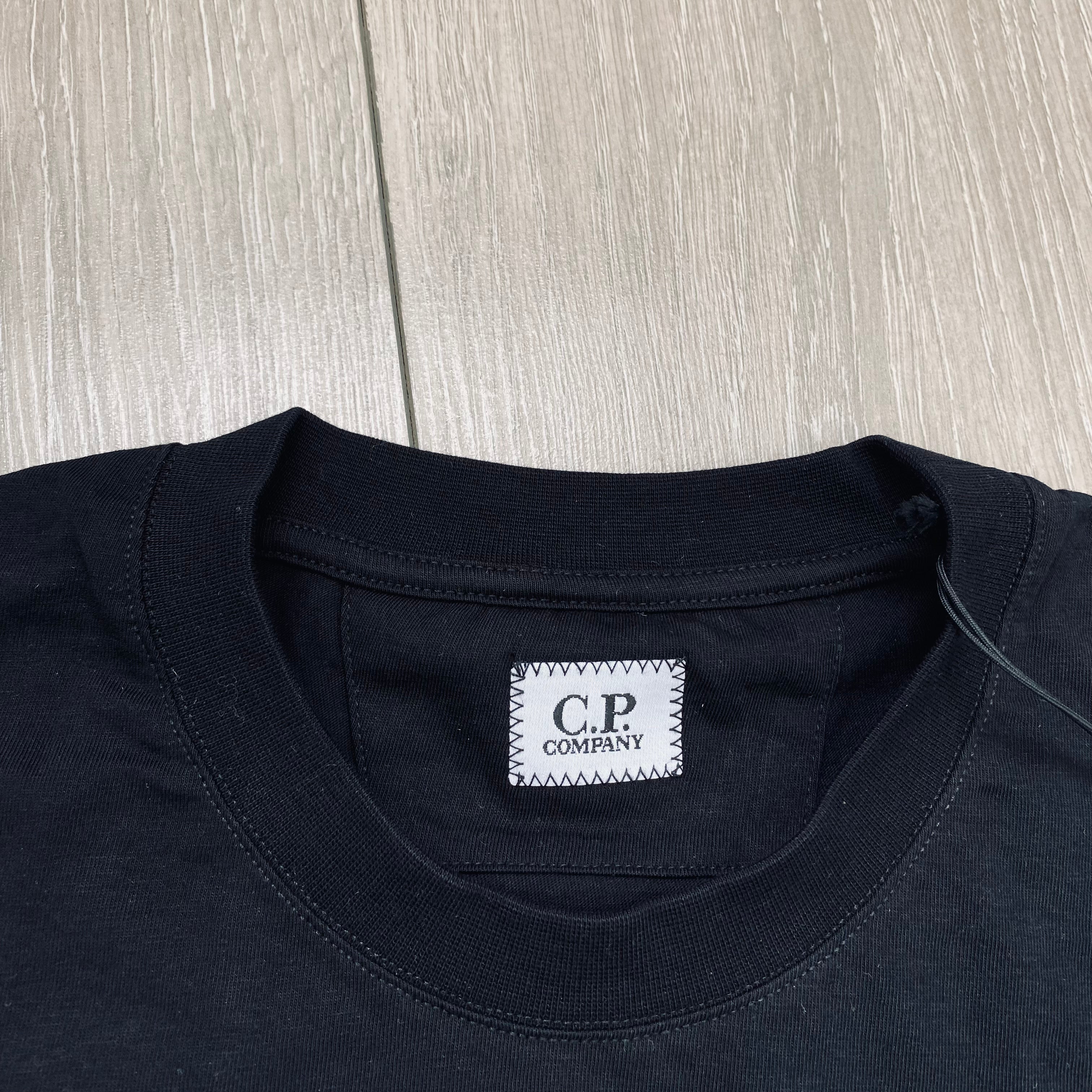 Men's CP Company 24/1 Jersey Printed T-Shirt in Black. On sale at Open Attire.