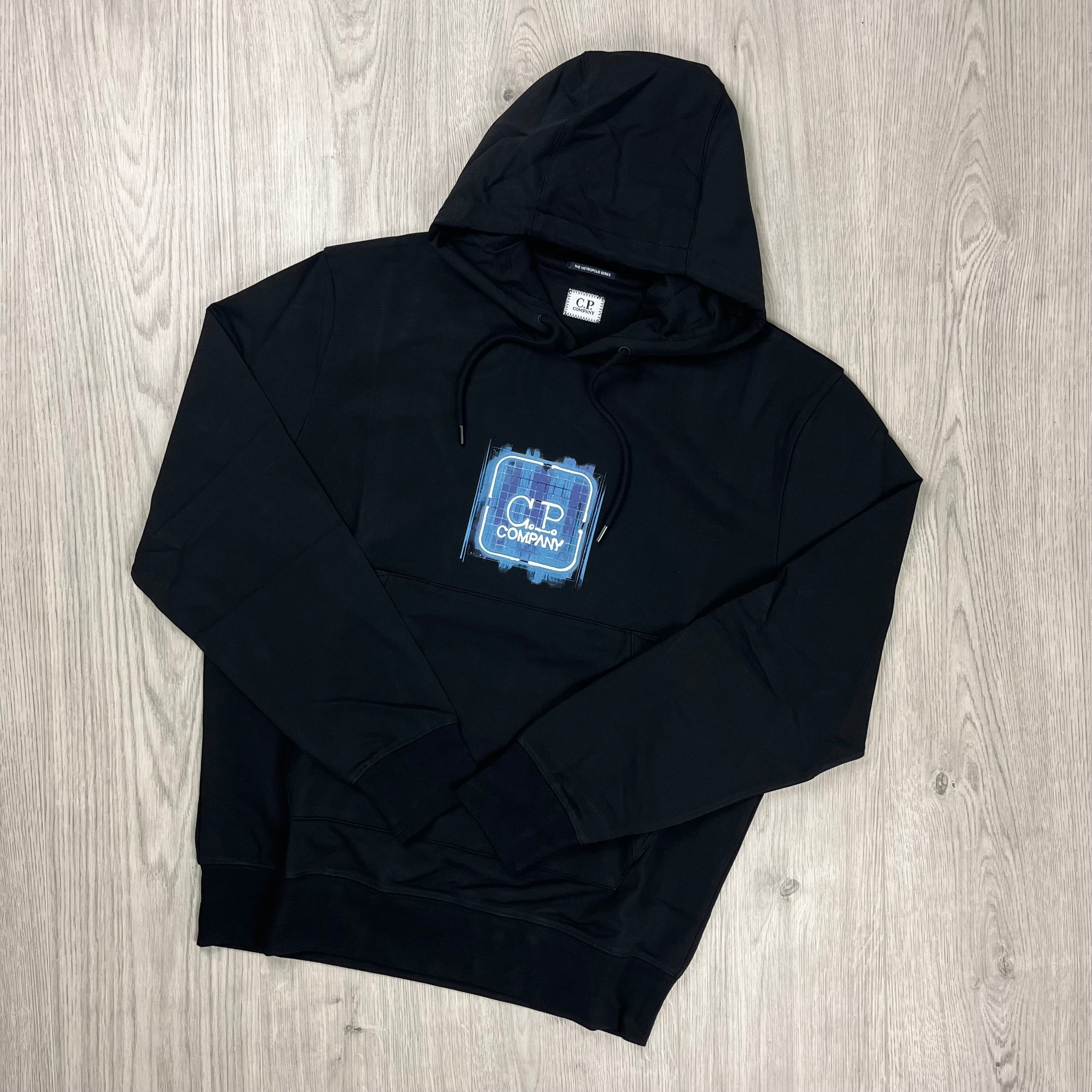 CP Company Metropolis Logo Hoodie in Black. On sale at Open Attire.