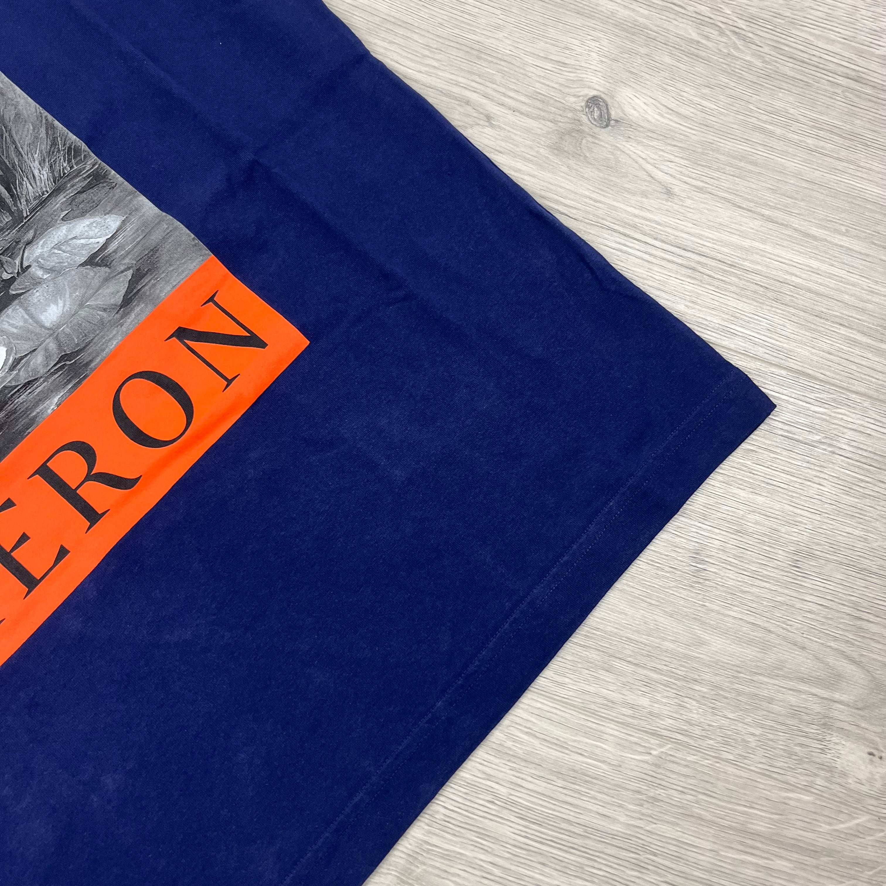 Heron Preston Printed T-shirt in Navy Blue. On sale at Open Attire.