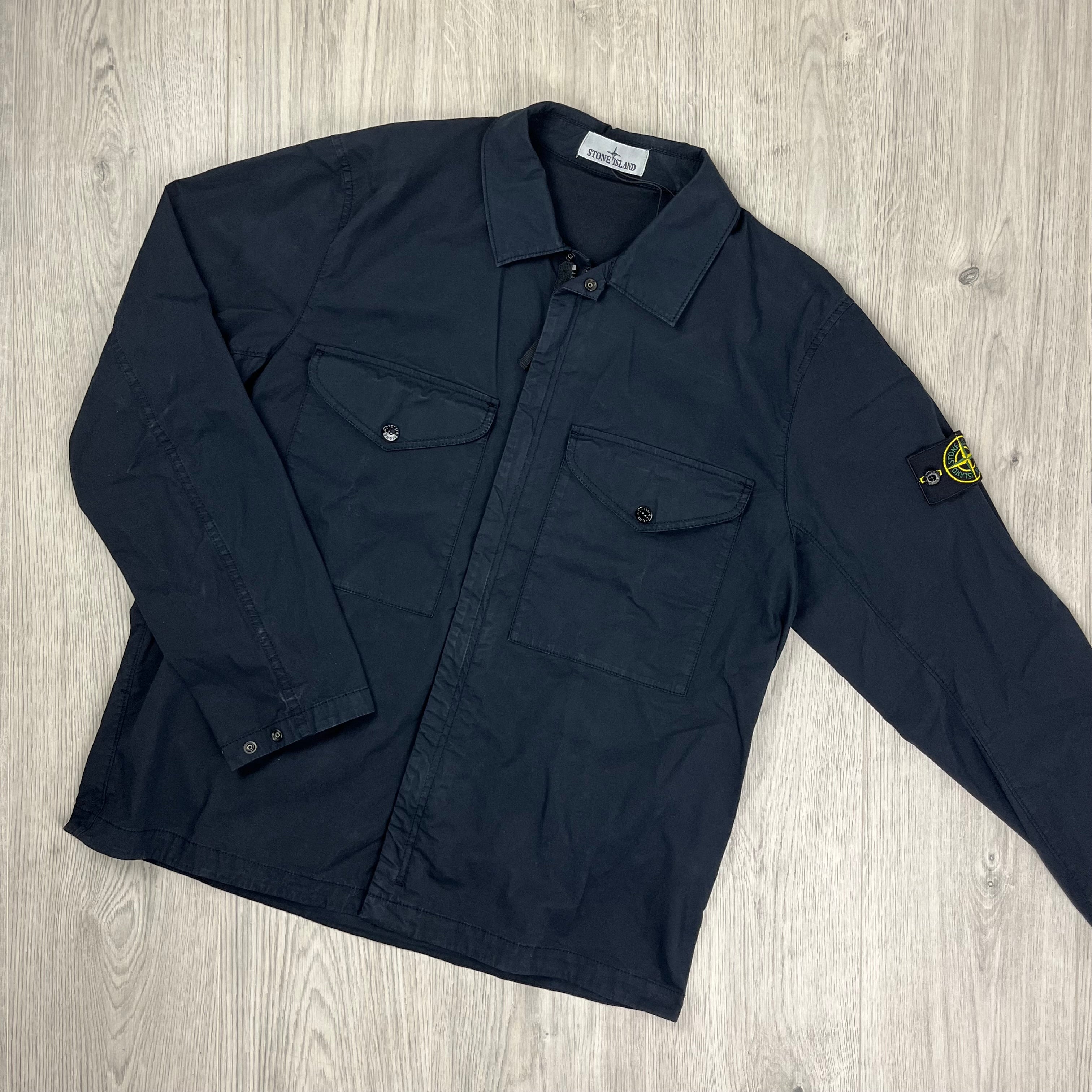 Stone Island Supima Cotton Overshirt in Navy Blue. On sale at Open Attire.