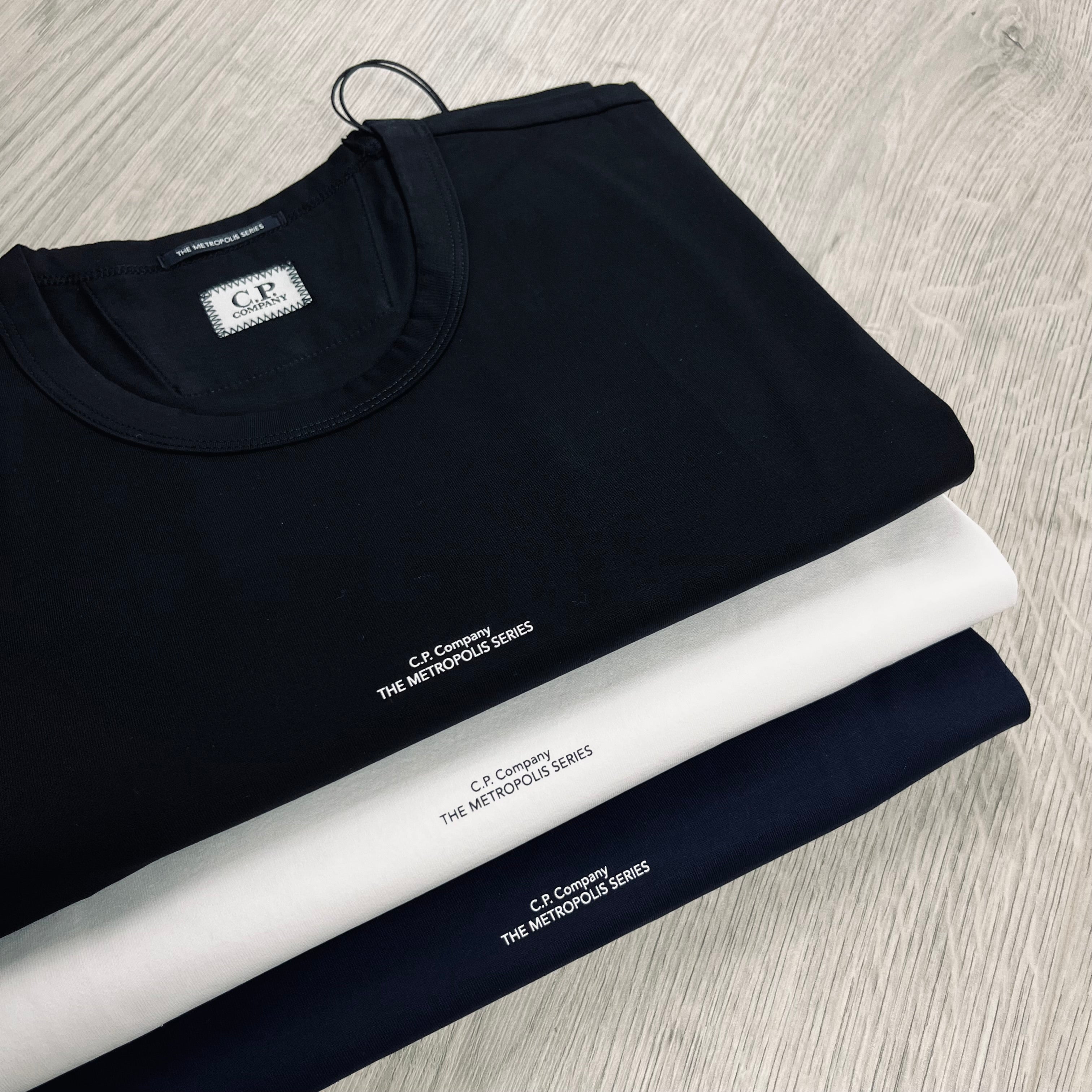 CP Company Metropolis Series T-shirts in a pack of 3 colours; black, white and navy blue. On sale at Open Attire.