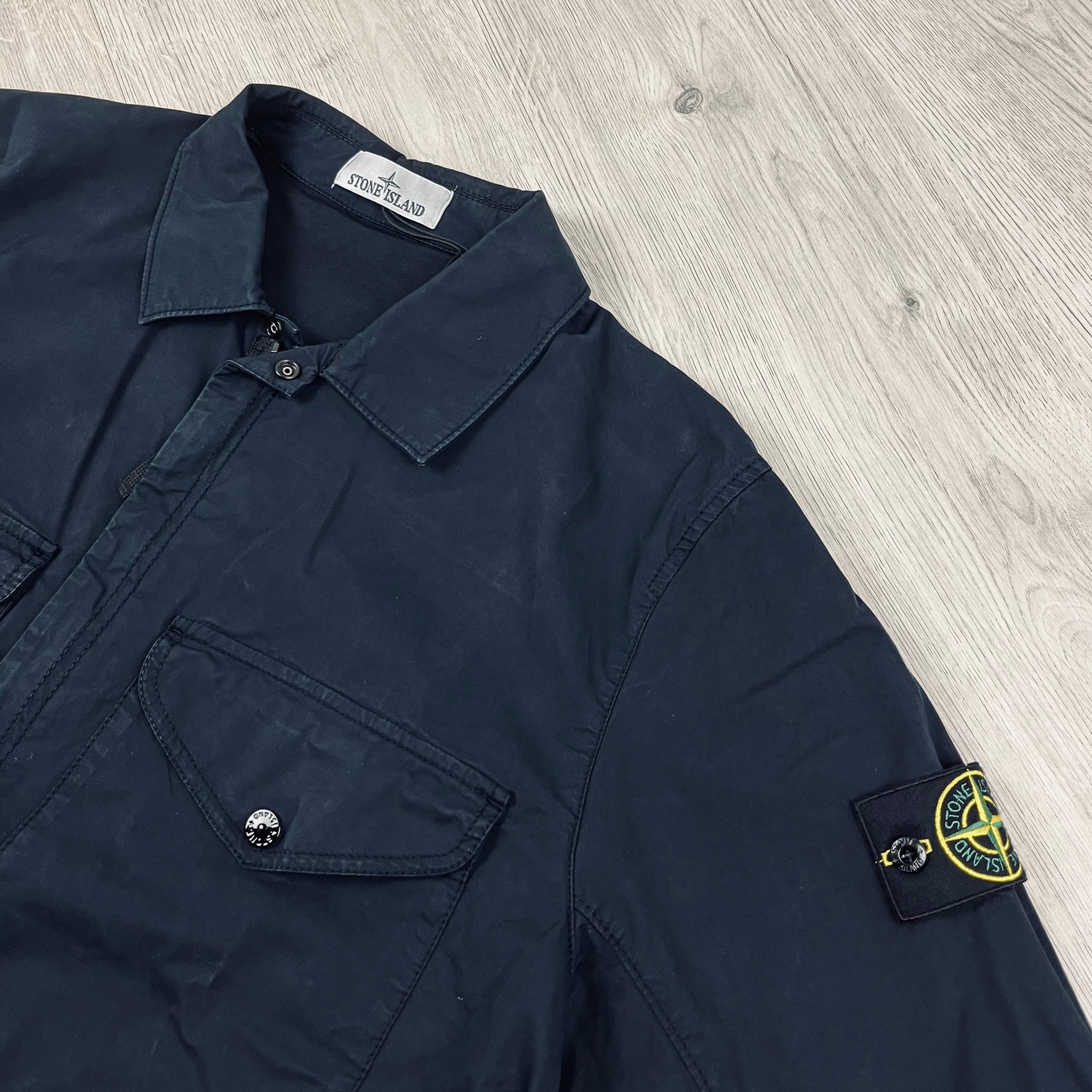 Stone Island Supima Cotton Overshirt in Navy Blue. On sale at Open Attire.