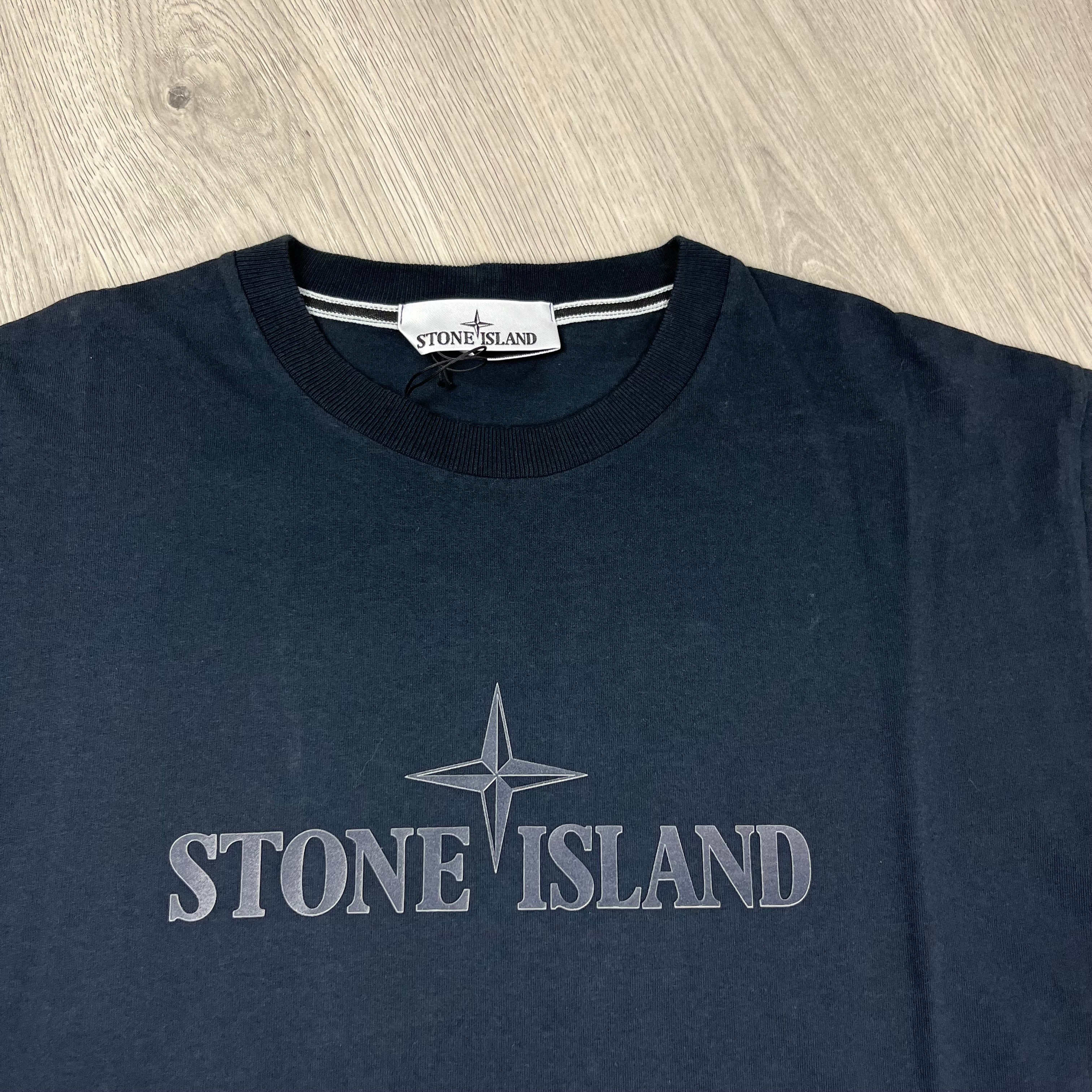 Stone Island 'Institutional Three' T-shirt in Navy Blue. On sale at Open Attire.