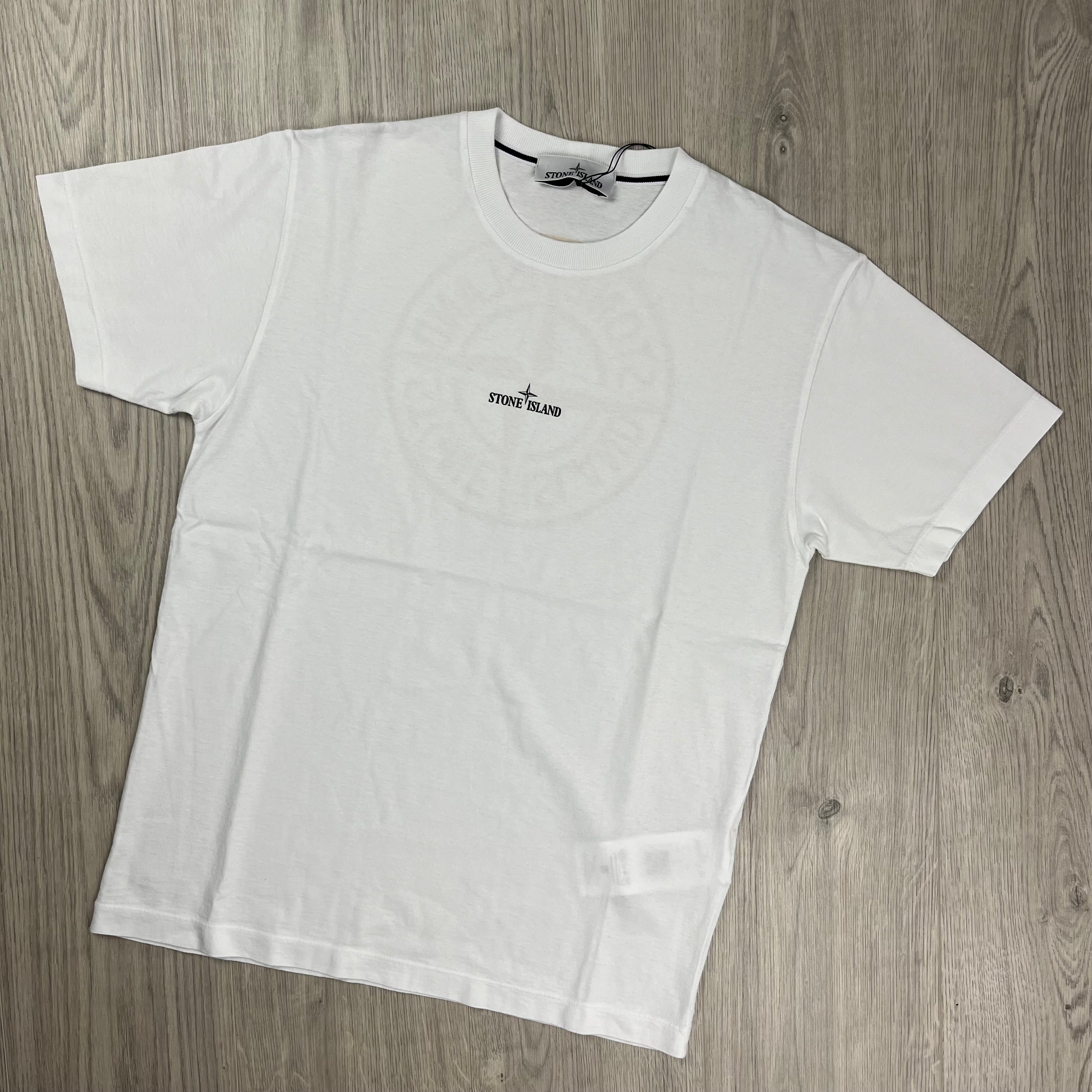 Stone Island 'Institutional Four' T-shirt in White. On sale at Open Attire.