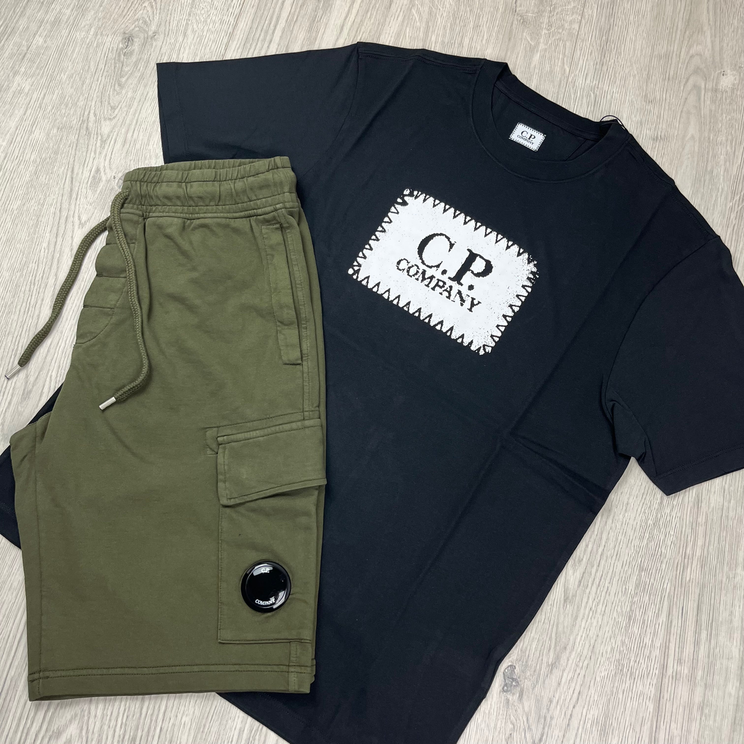 CP Company T-Shirt and Jersey Short Set in Black and Grey. On sale at Open Attire.