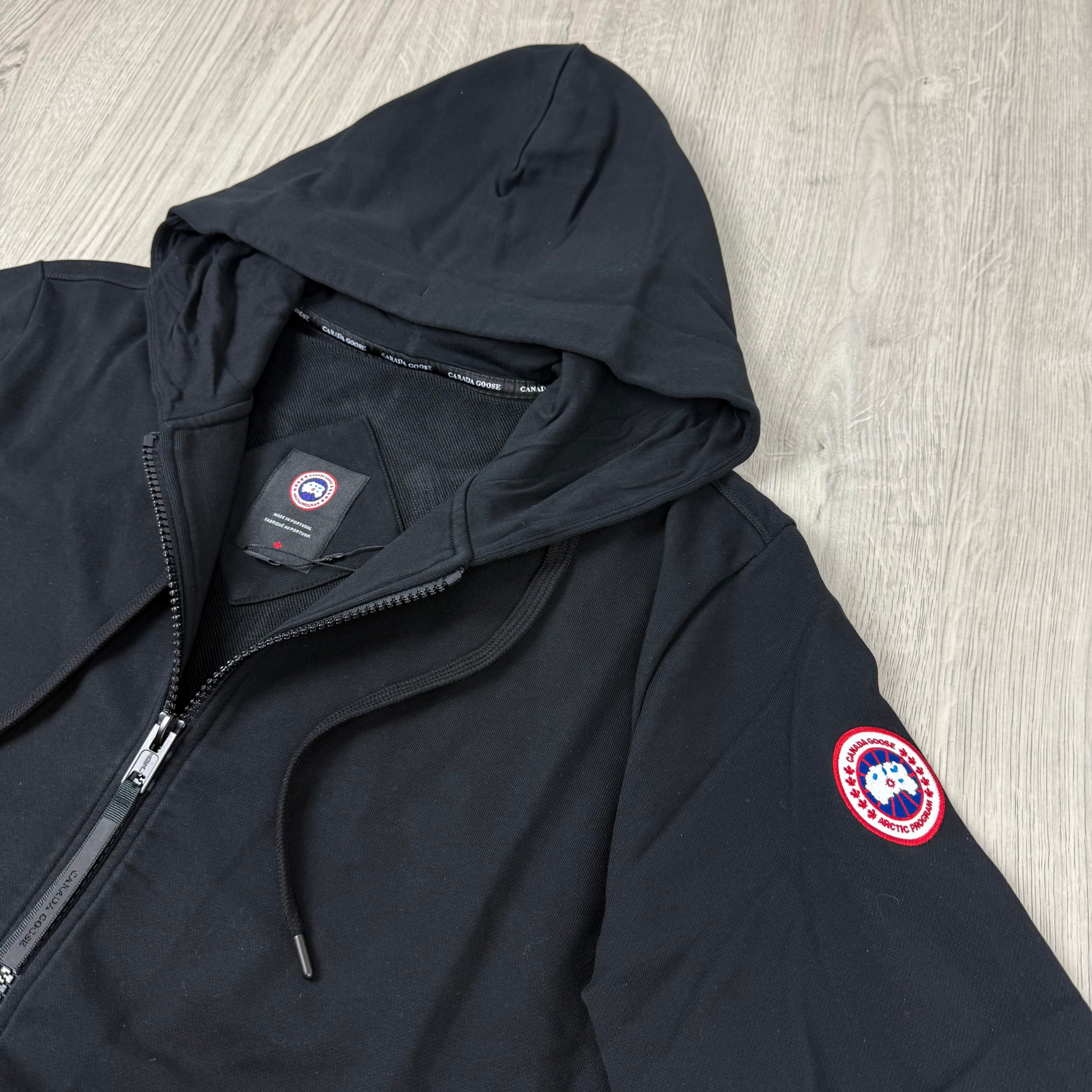 Men's Canada Goose Huron Zip Hoodie in Black. On sale at Open Attire. 