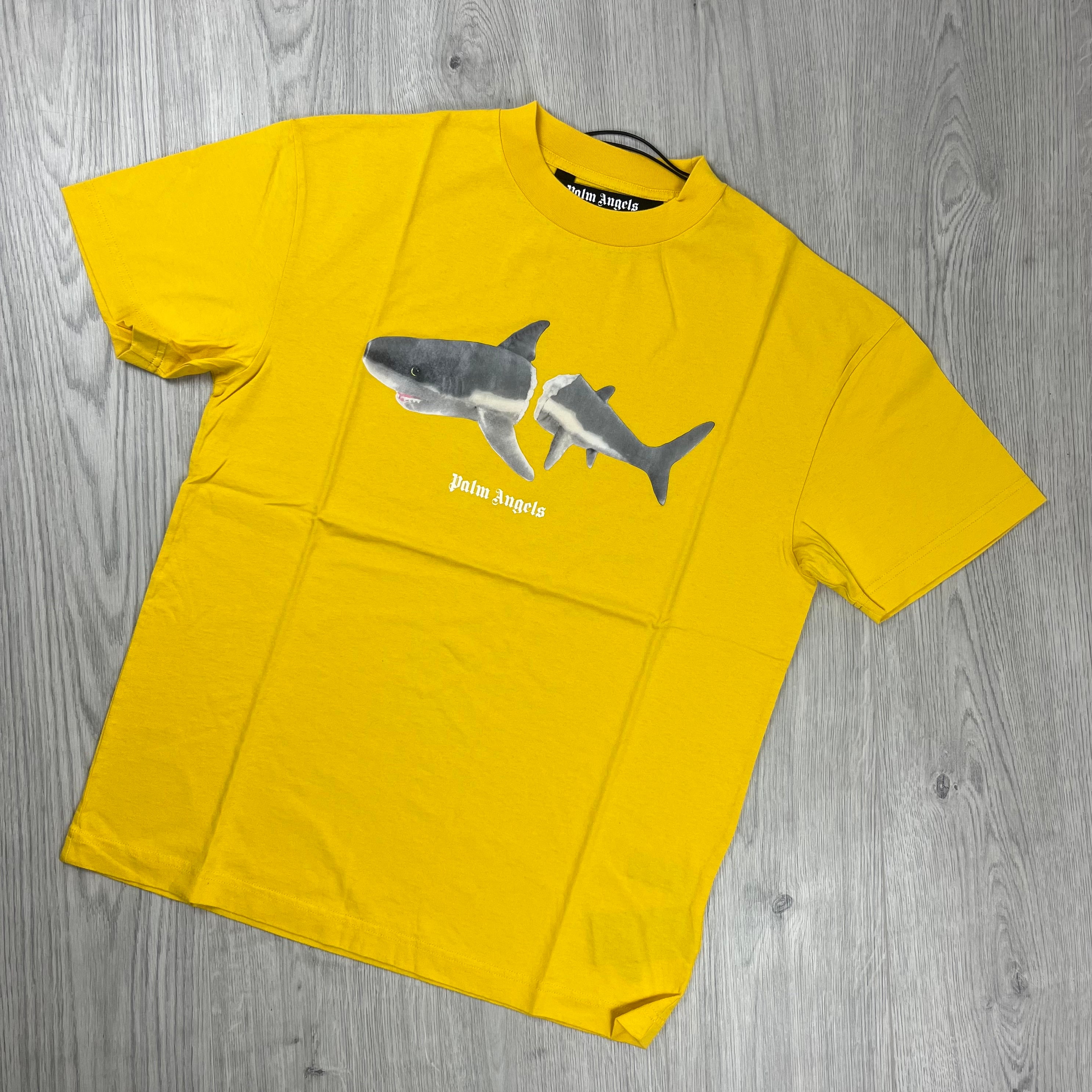 Palm Angels Shark T-shirt in Yellow. On sale at Open Attire.