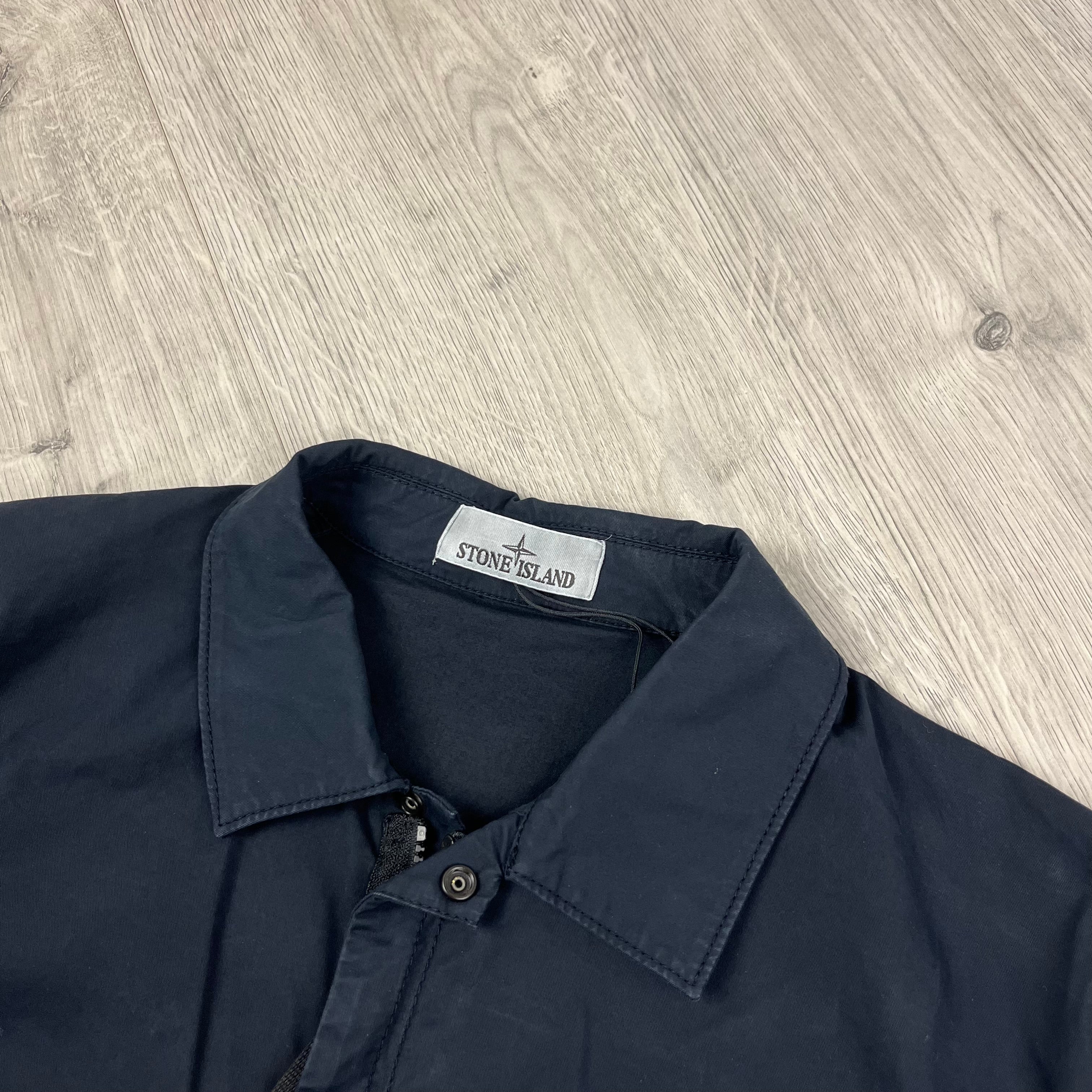 Stone Island Supima Cotton Overshirt in Navy Blue. On sale at Open Attire.