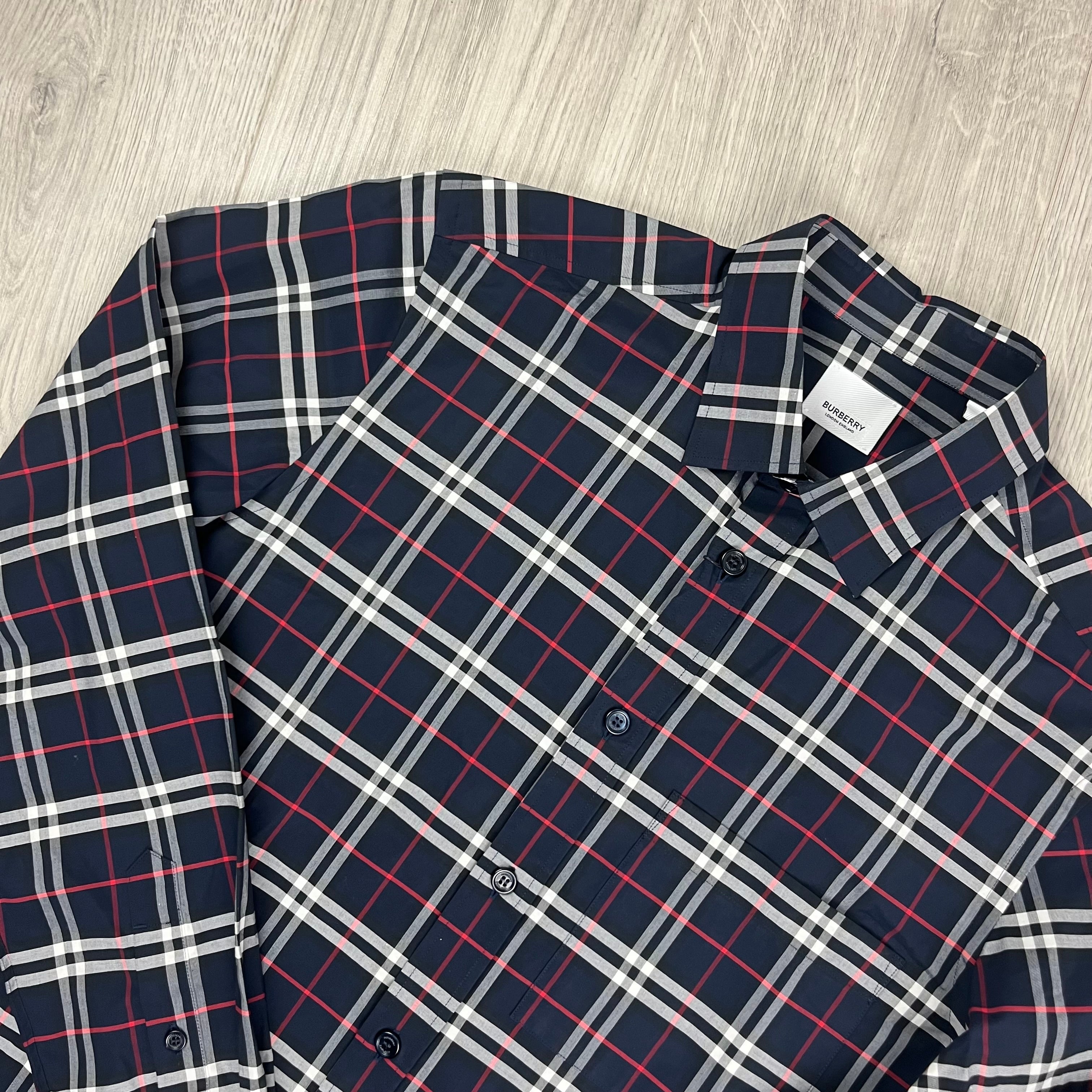 Burberry Simpson Shirt in Navy Blue. On sale at Open Attire.