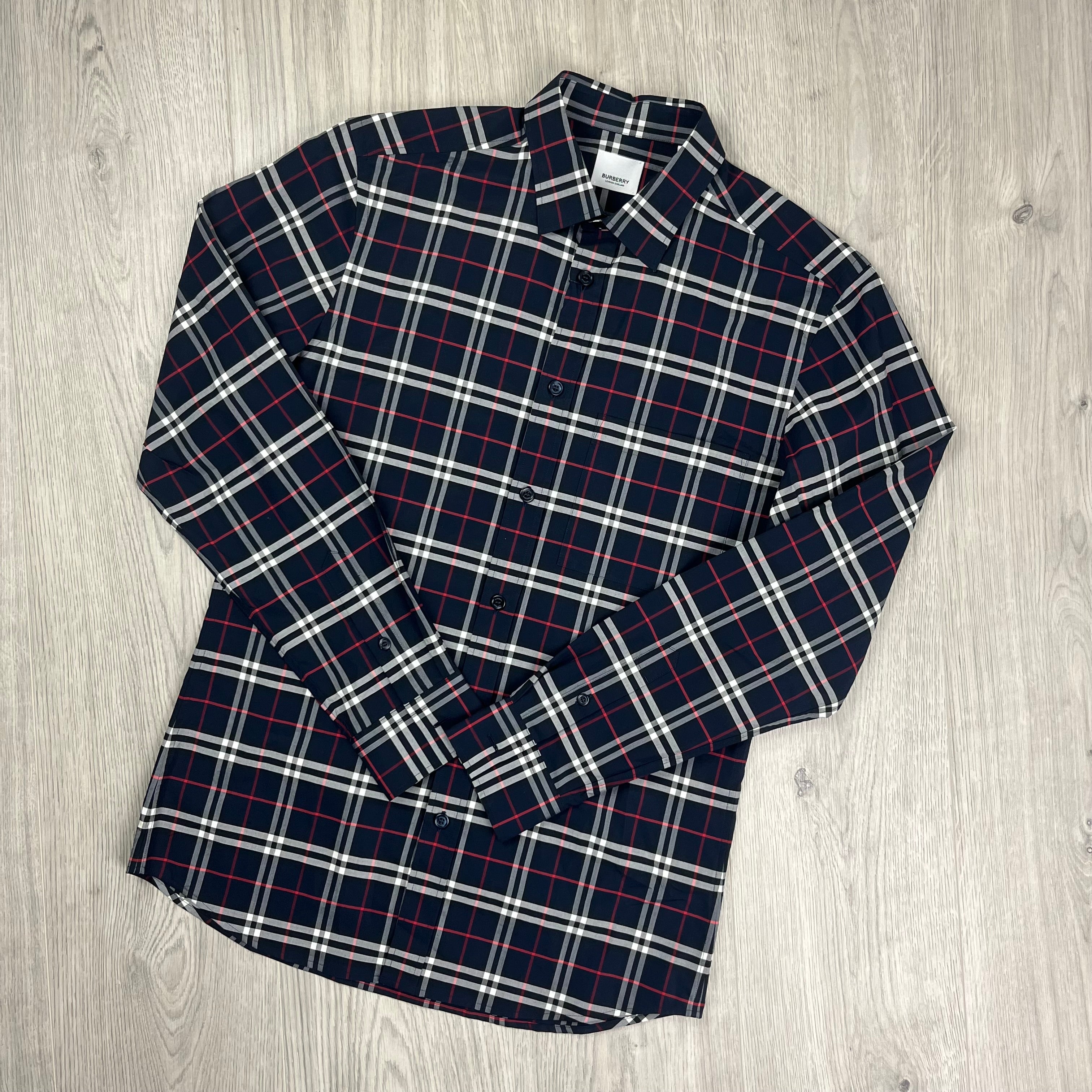 Burberry Simpson Shirt in Navy Blue. On sale at Open Attire.