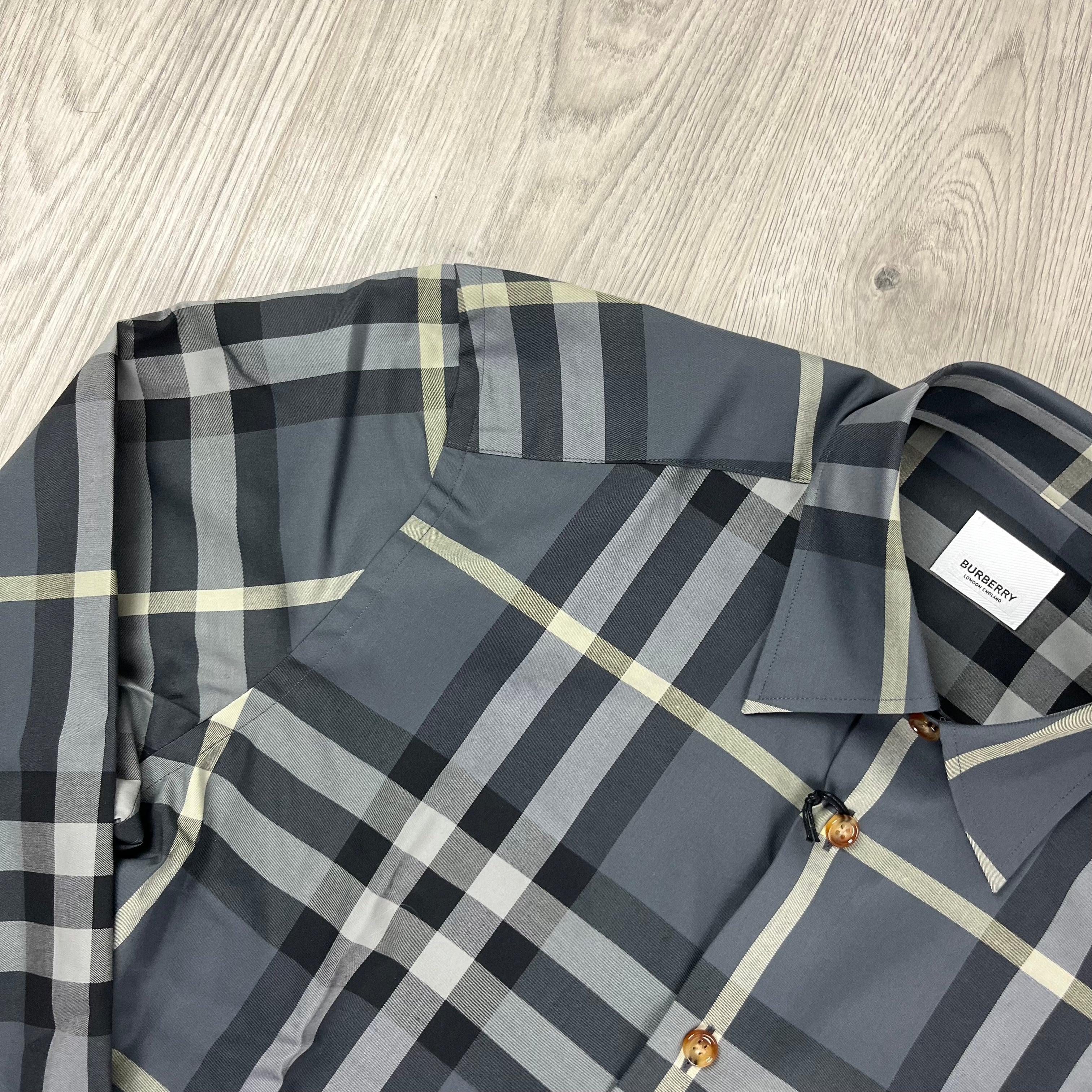 Burberry Claverdon Shirt in Seal Grey. On sale at Open Attire.