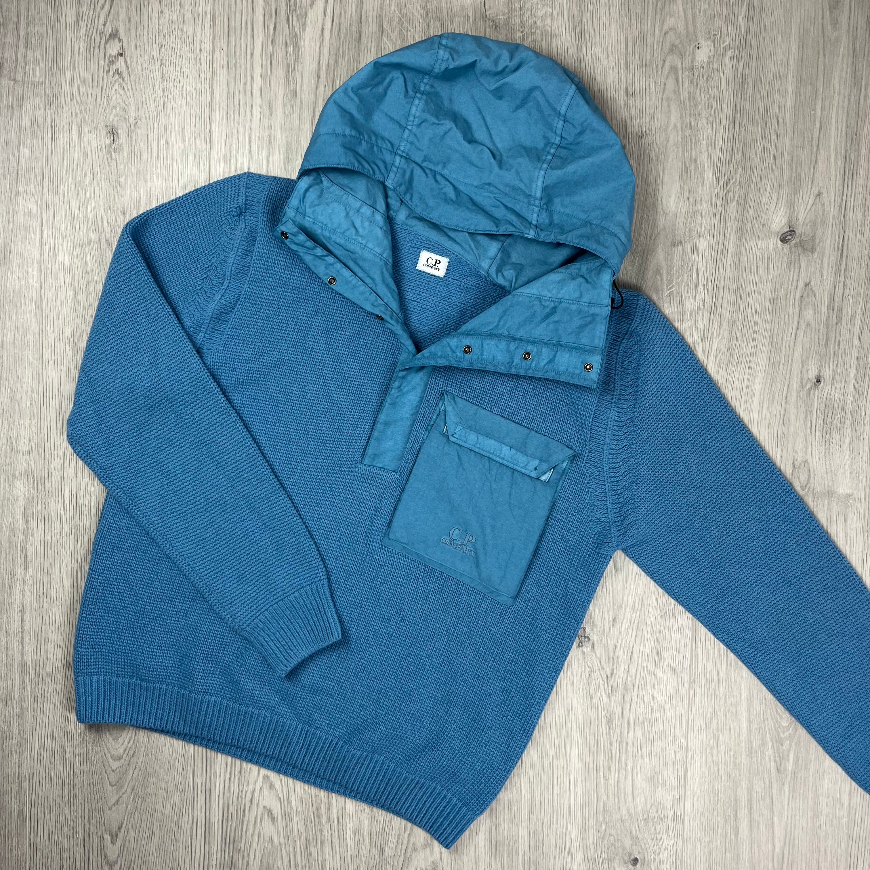CP Company Mixed Knit Hoodie - Aegean Blue
