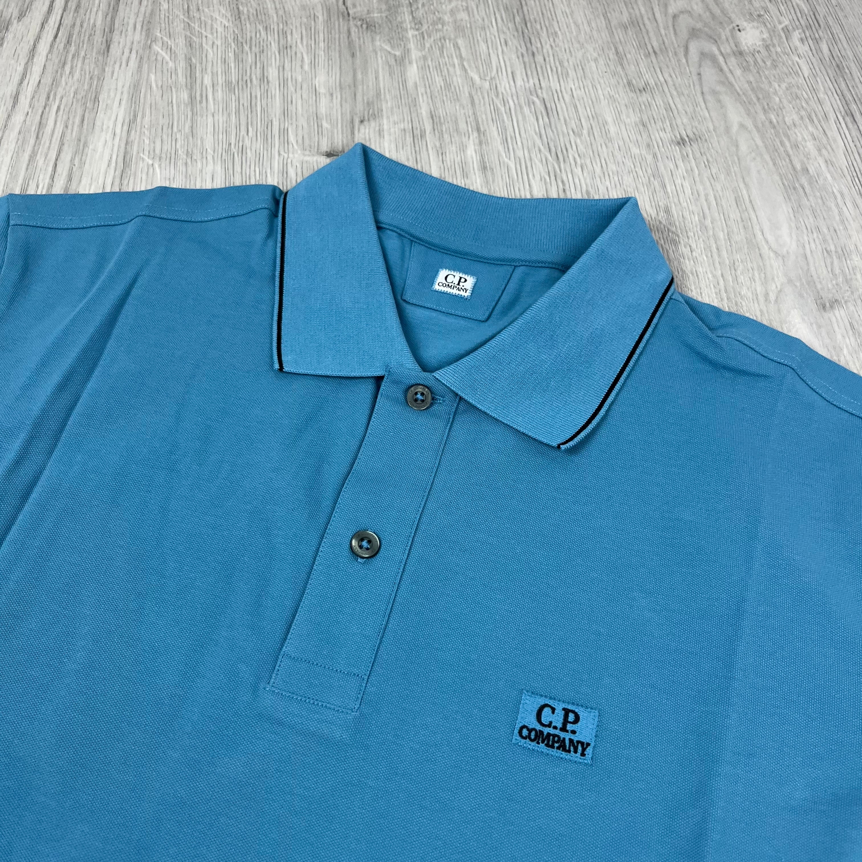 CP Company Piquet Polo Shirt - Aegean Blue