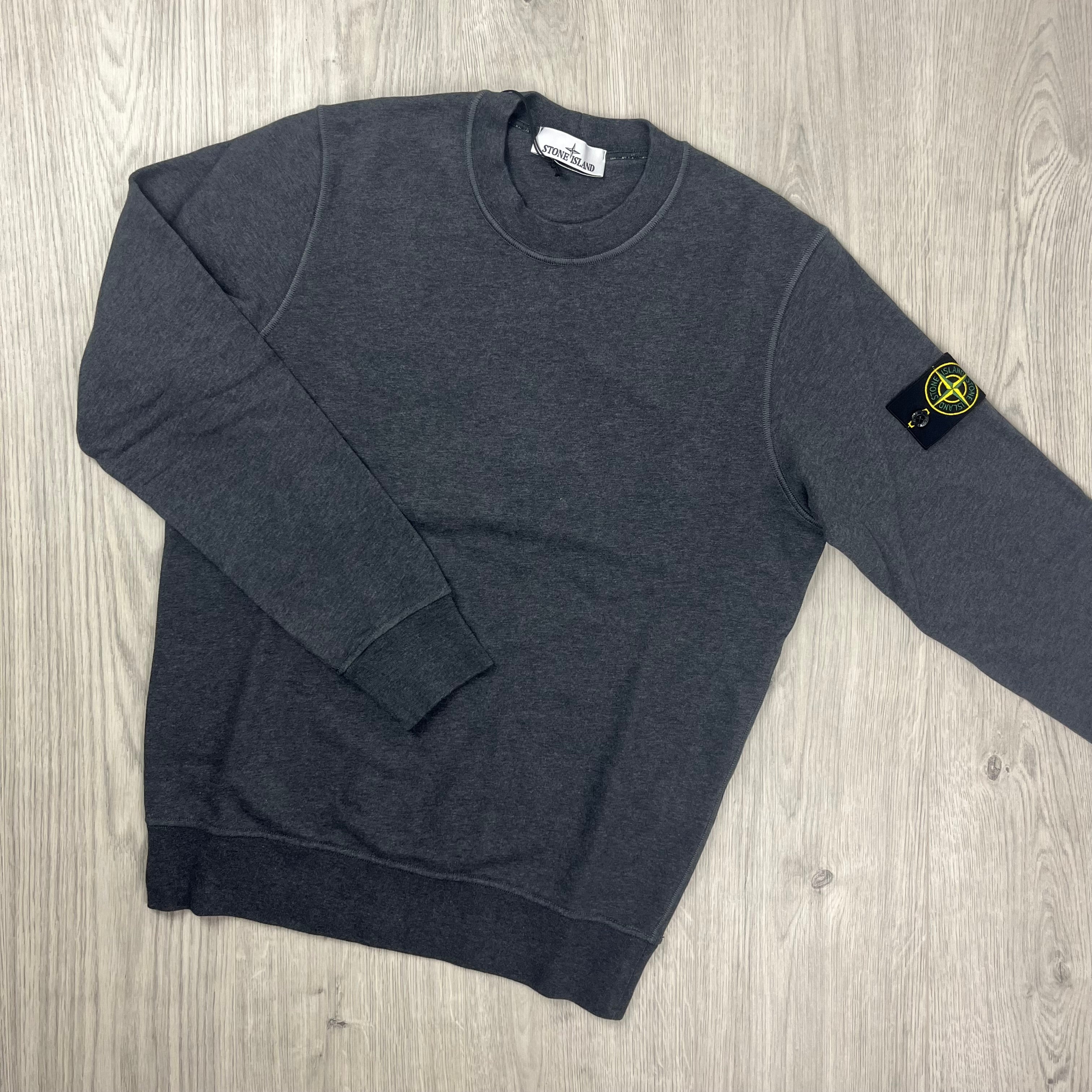 Stone Island crewneck sweatshirt in Dark Grey Melange. On sale at Open Attire. 