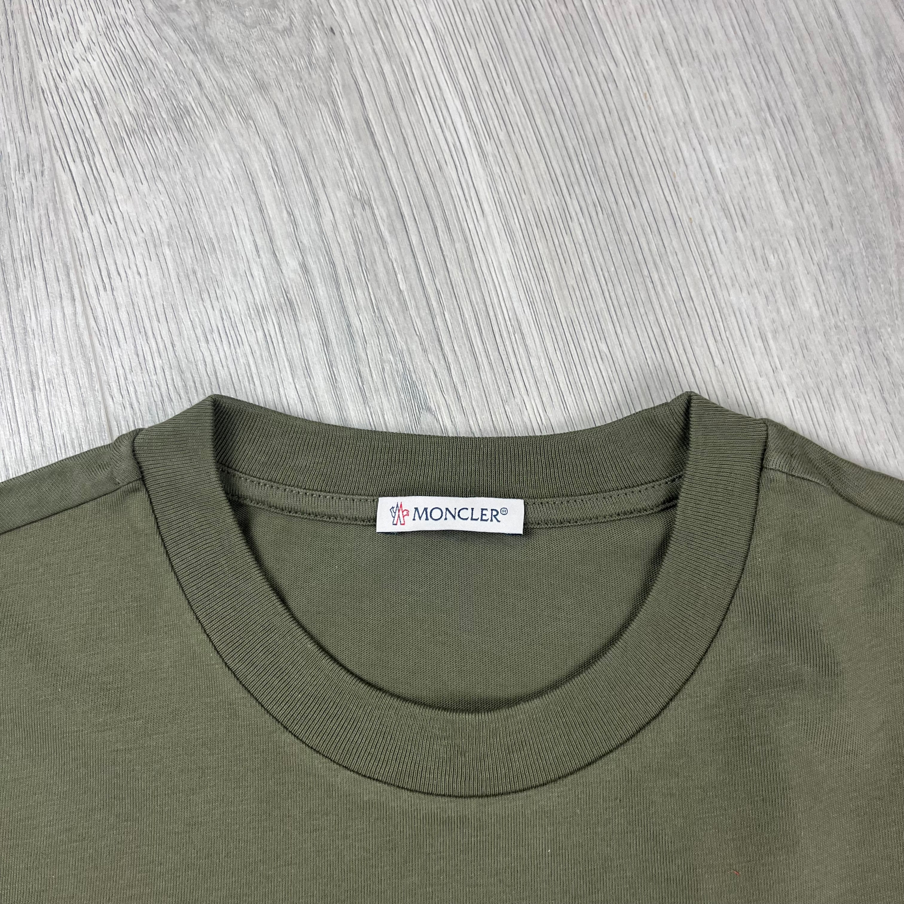 Moncler Logo T-shirt in Khaki Green. On sale at Open Attire.