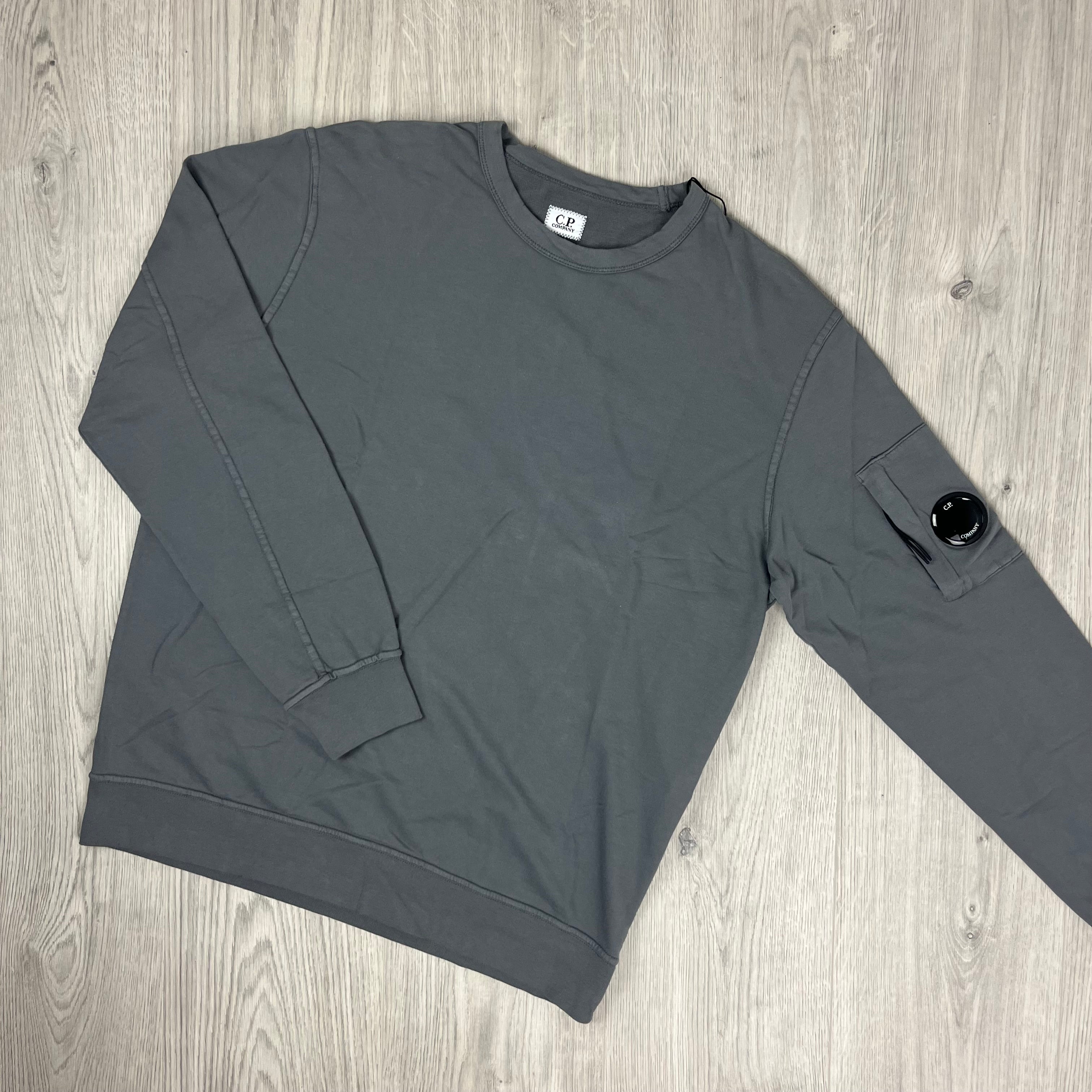 Men's CP Company Light Fleece Sweatshirt in Smoked Pearl. On sale at Open Attire.