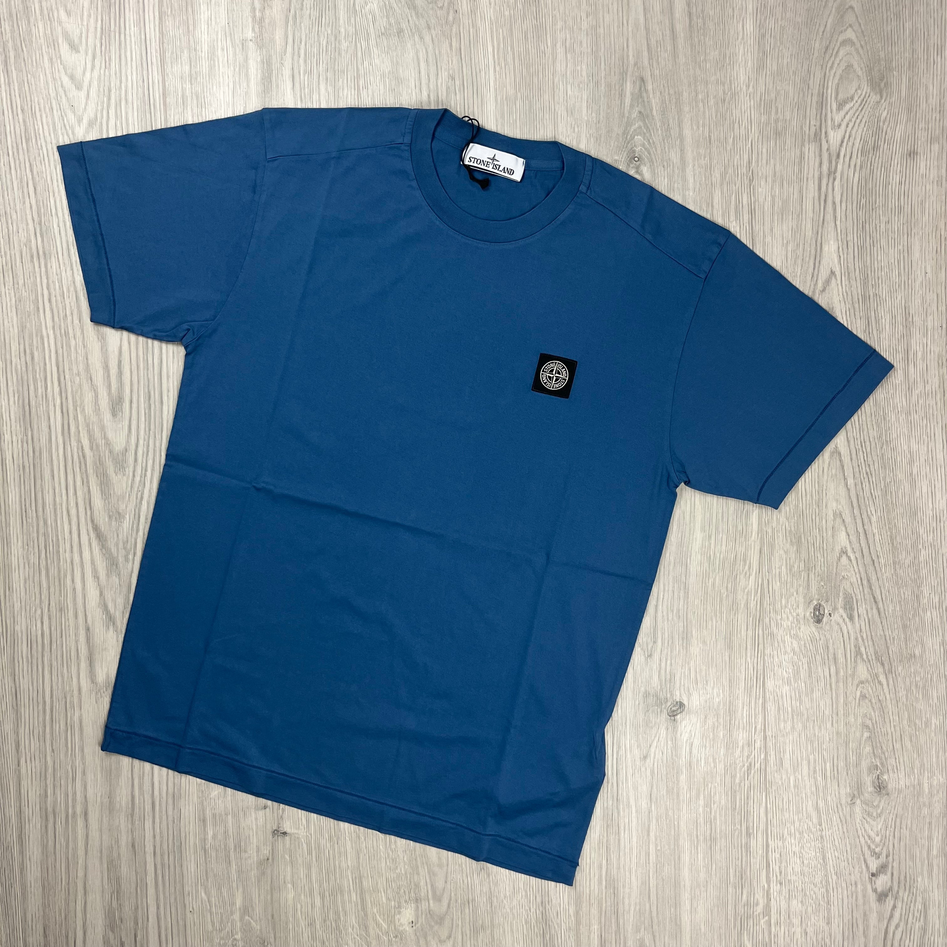 Stone Island Patch T-shirt in Avio Blue. On sale at Open Attire.