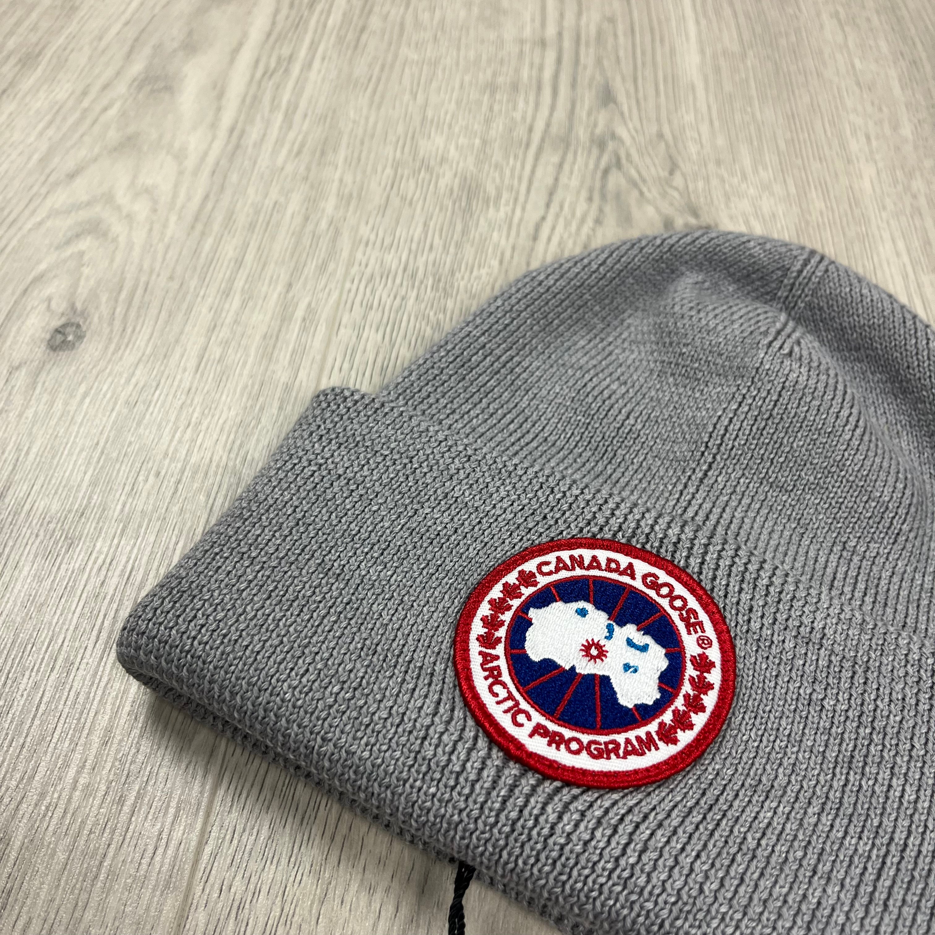 Canada Goose Arctic Toque Beanie in Heather Grey. On sale at Open Attire.