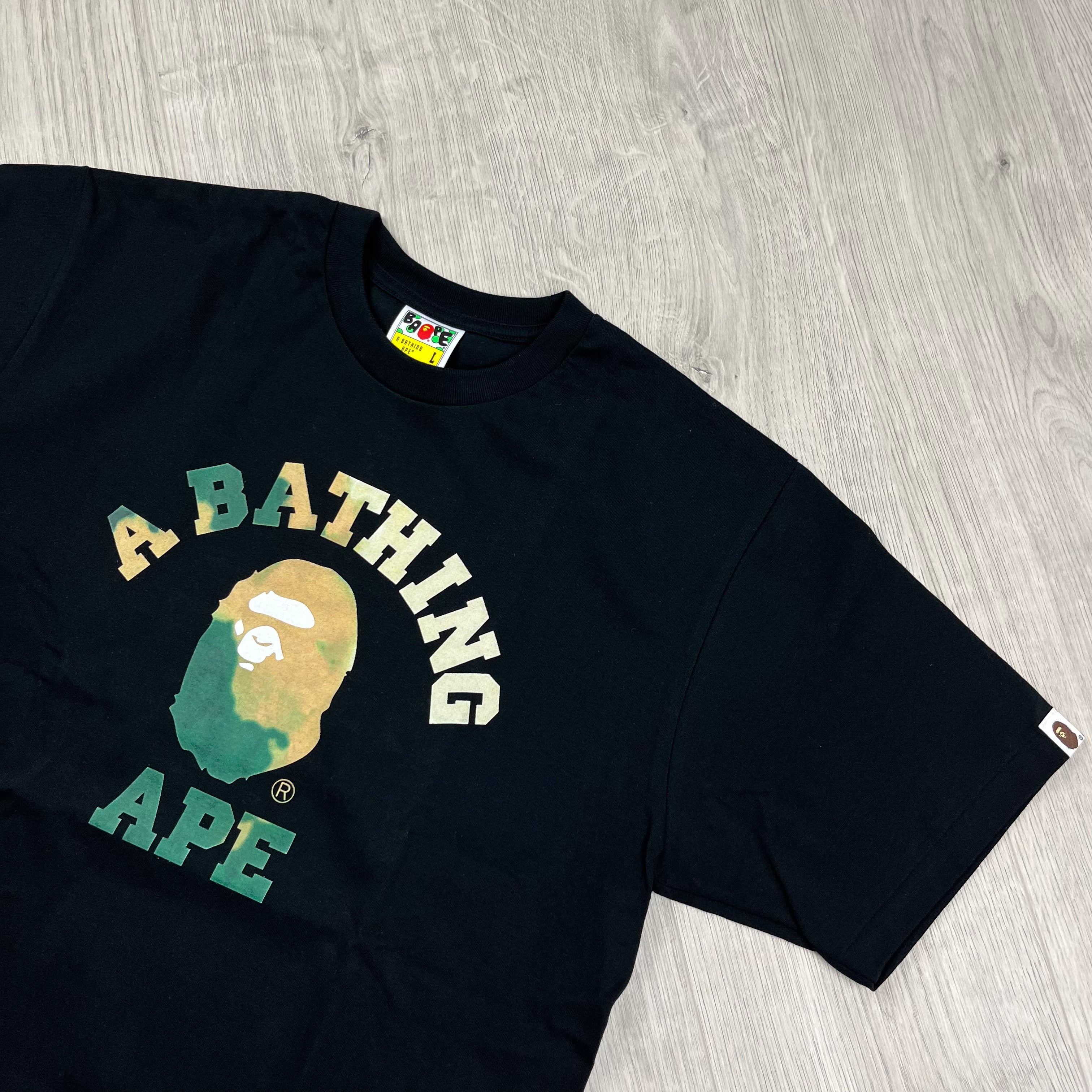 A Bathing Ape College T-Shirt in Black. On sale at Open Attire. 