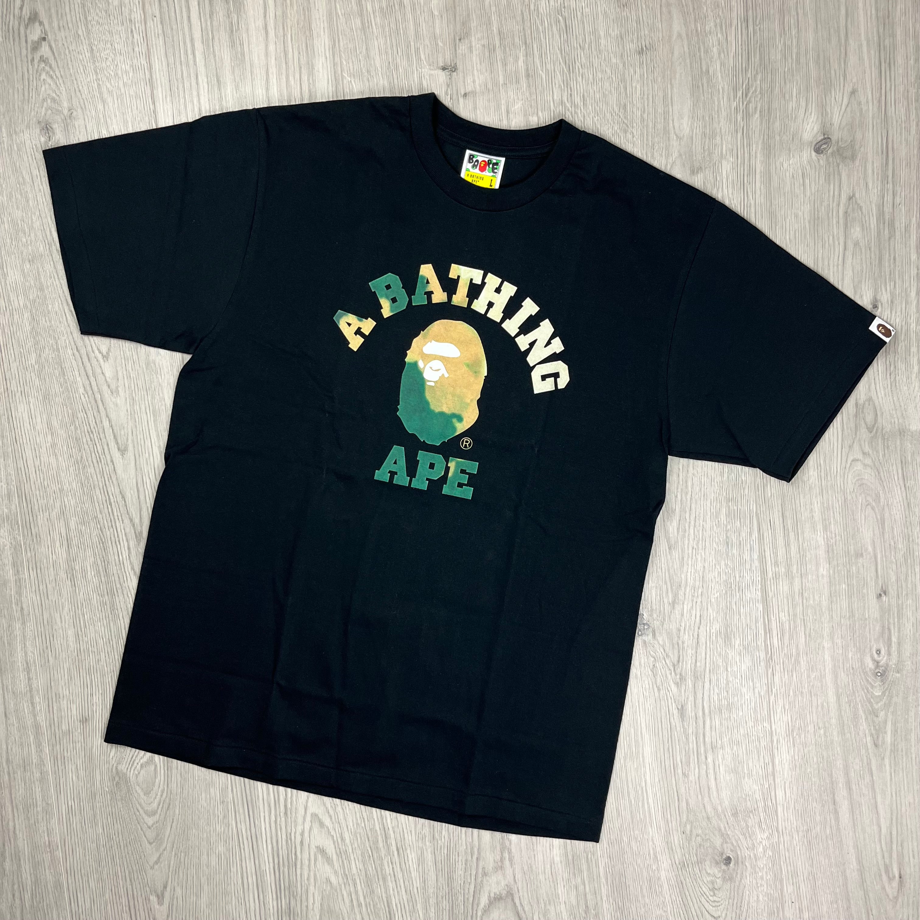 A Bathing Ape College T-Shirt in Black. On sale at Open Attire. 