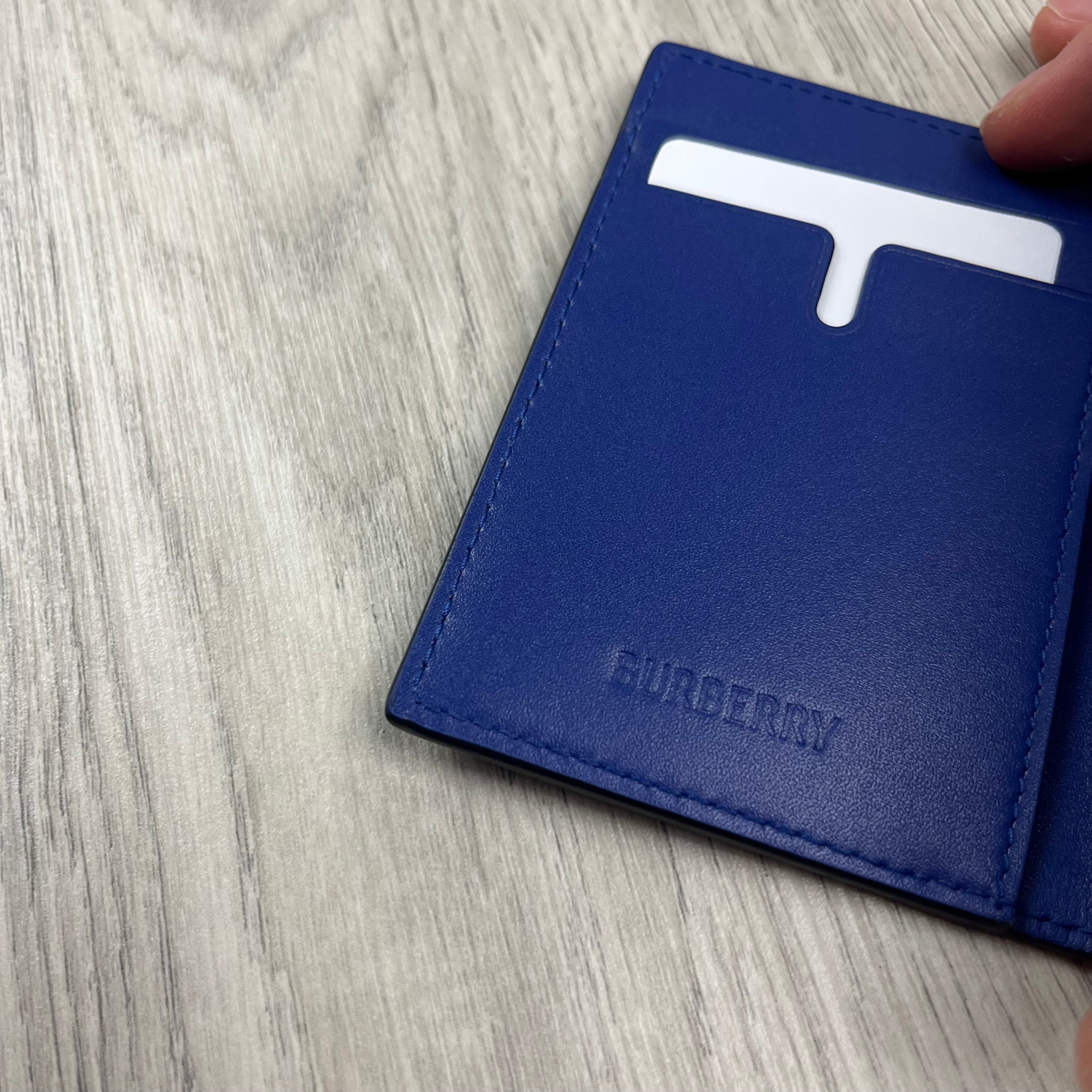 Burberry Bateman Bifold Cardholder in Knight Blue. On sale at Open Attire.