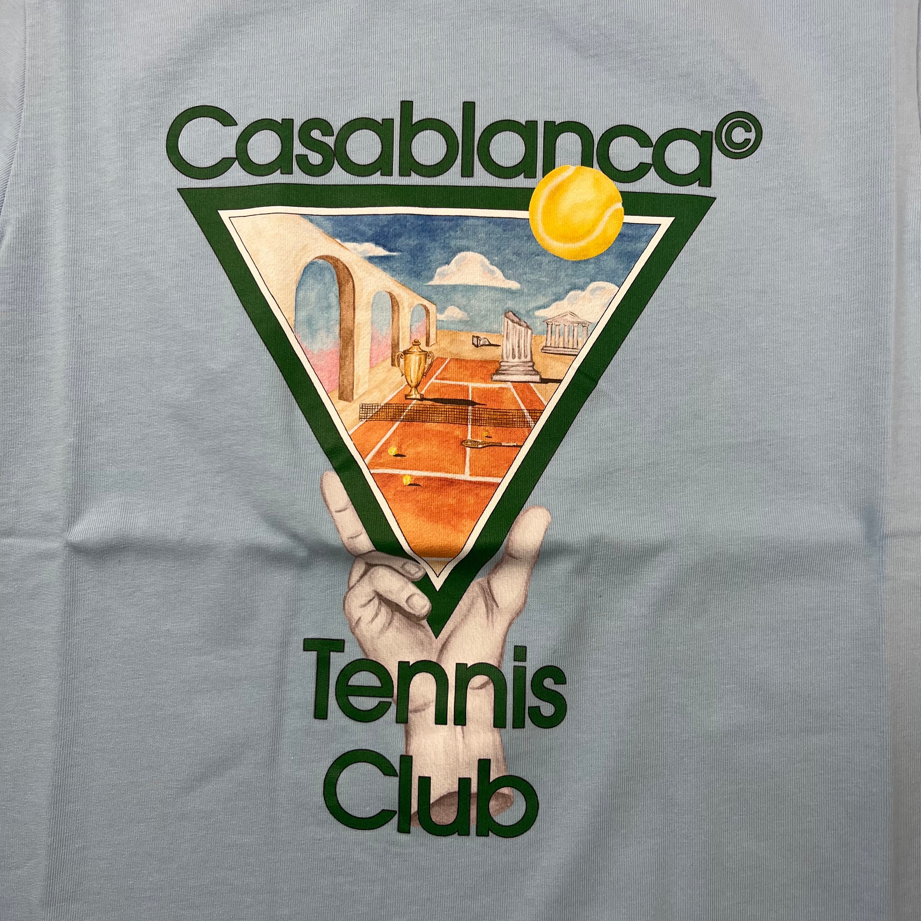 Casablanca Metaphysical Tennis T-Shirt in Blue. On sale at Open Attire.