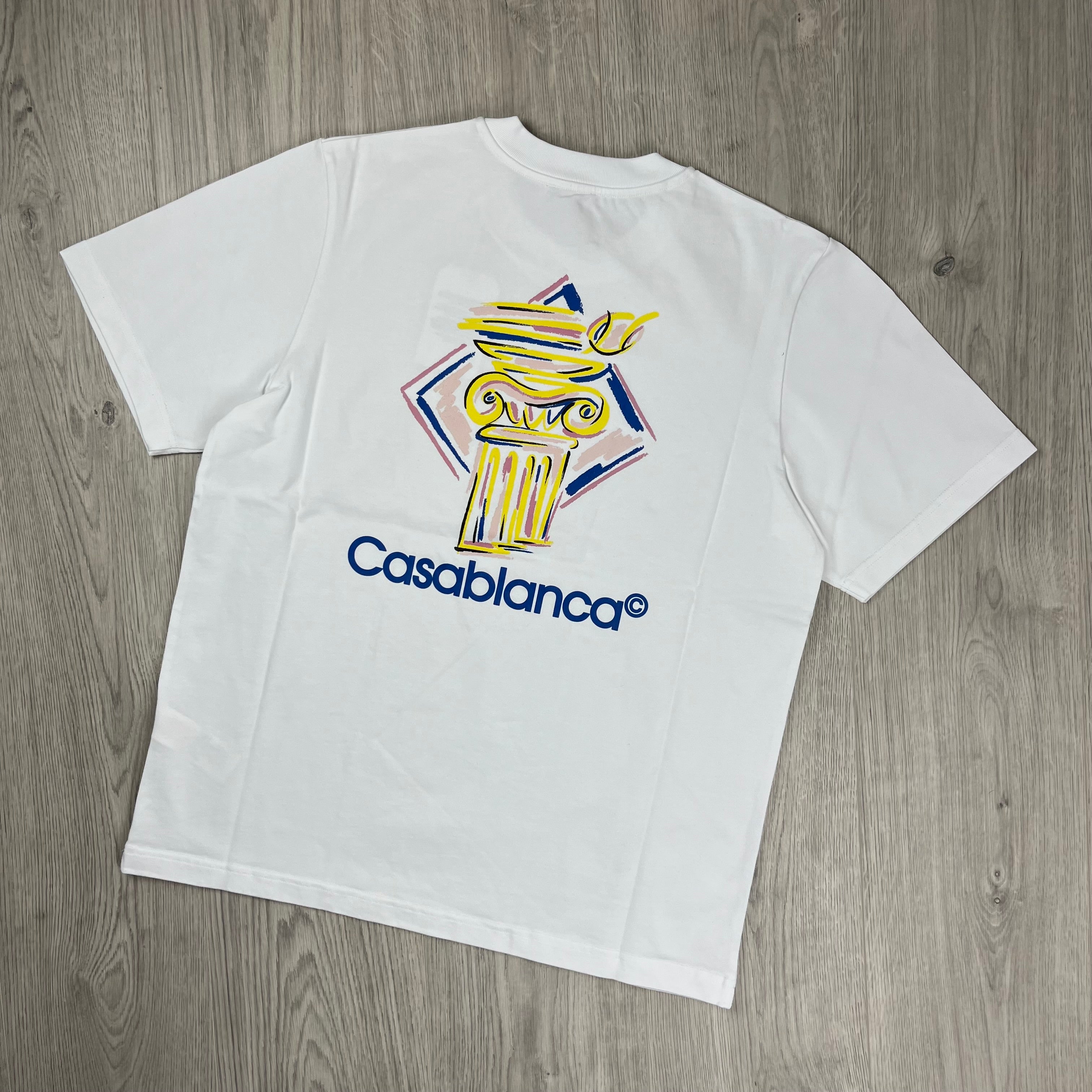 Casablanca Paris Diamond Column T-Shirt in White. On sale at Open Attire.