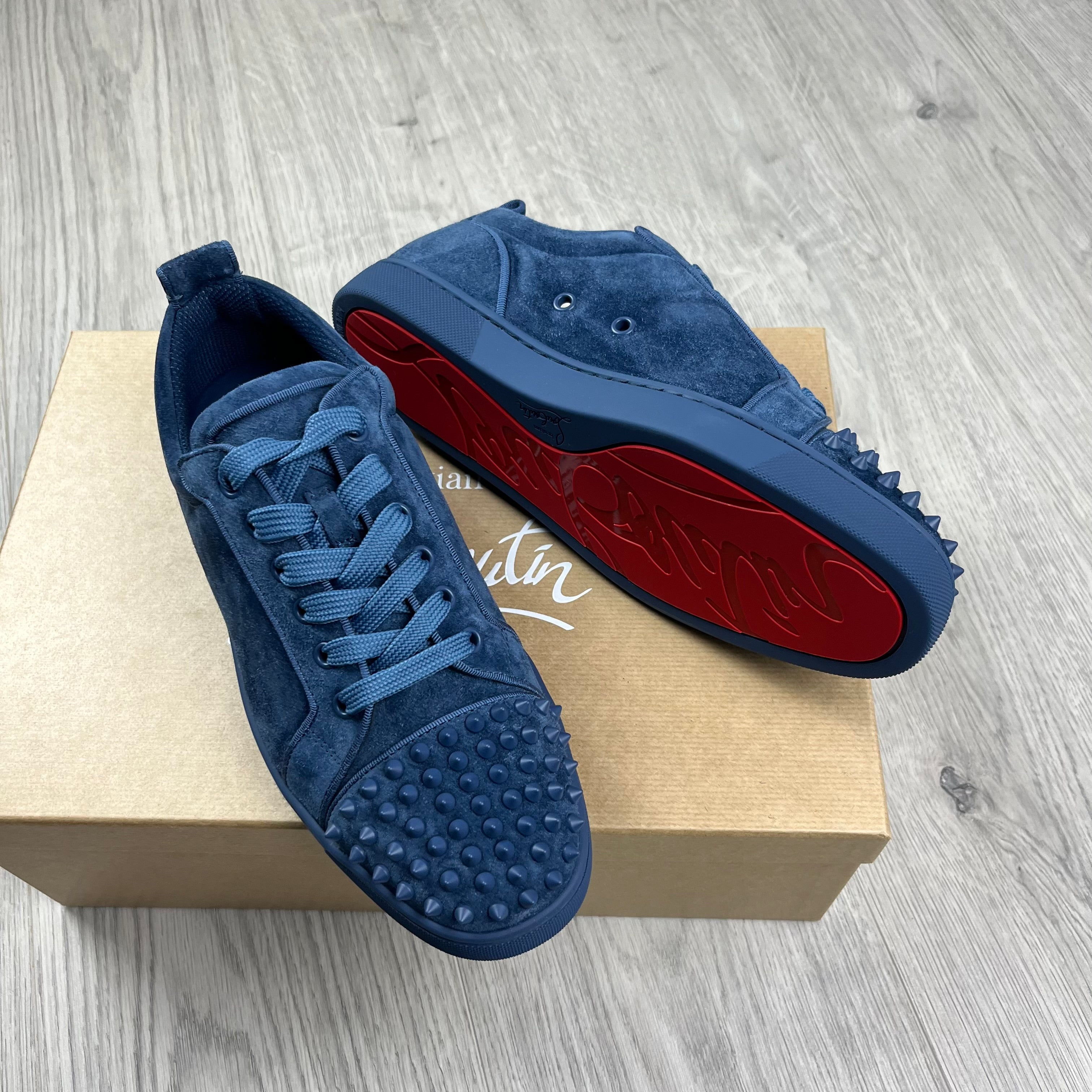 Christian Louboutin Louis Junior Sneakers in Denim Blue. On sale at Open Attire.