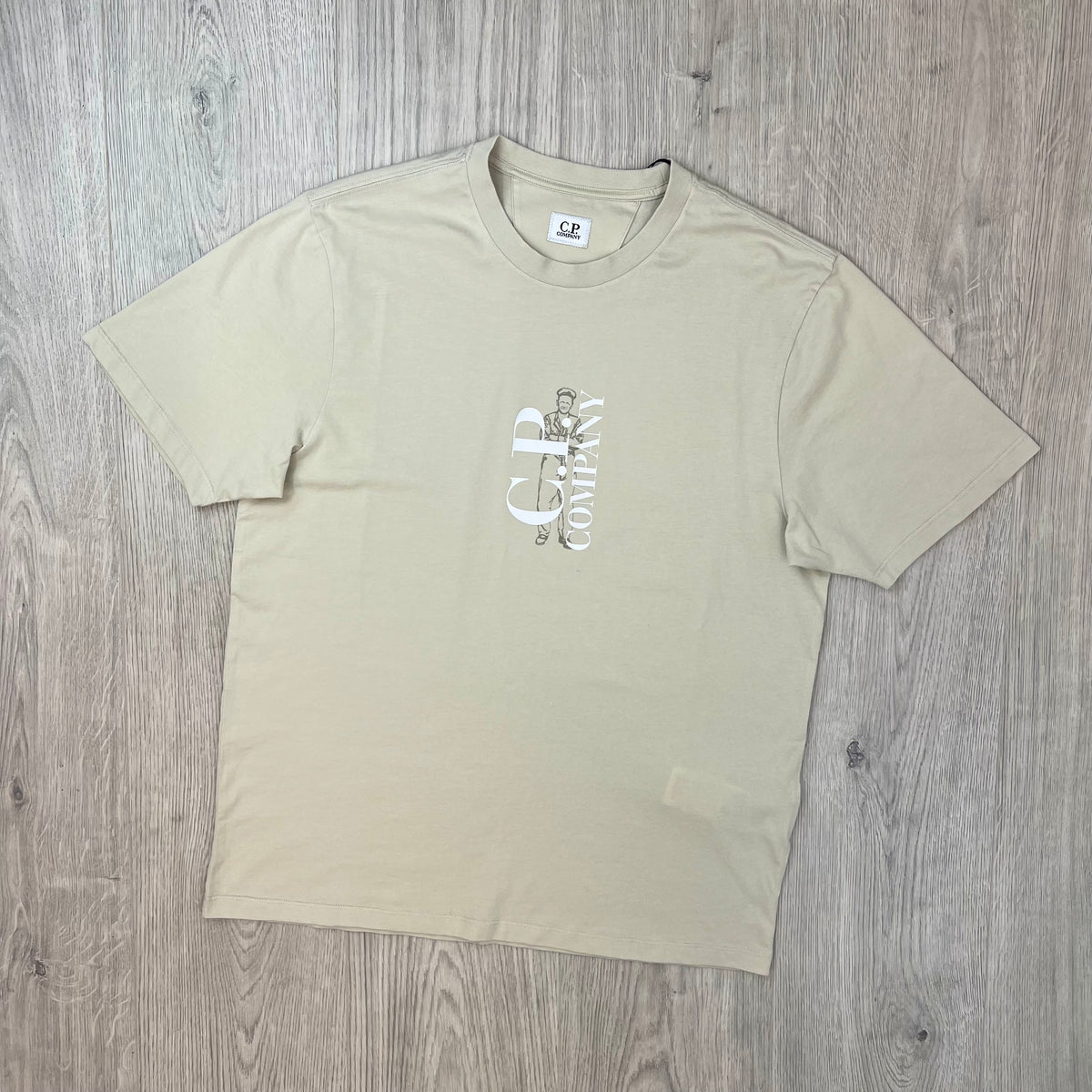 Front view of a CP Company 30/1 Sailor T-Shirt in Silver Birch. 