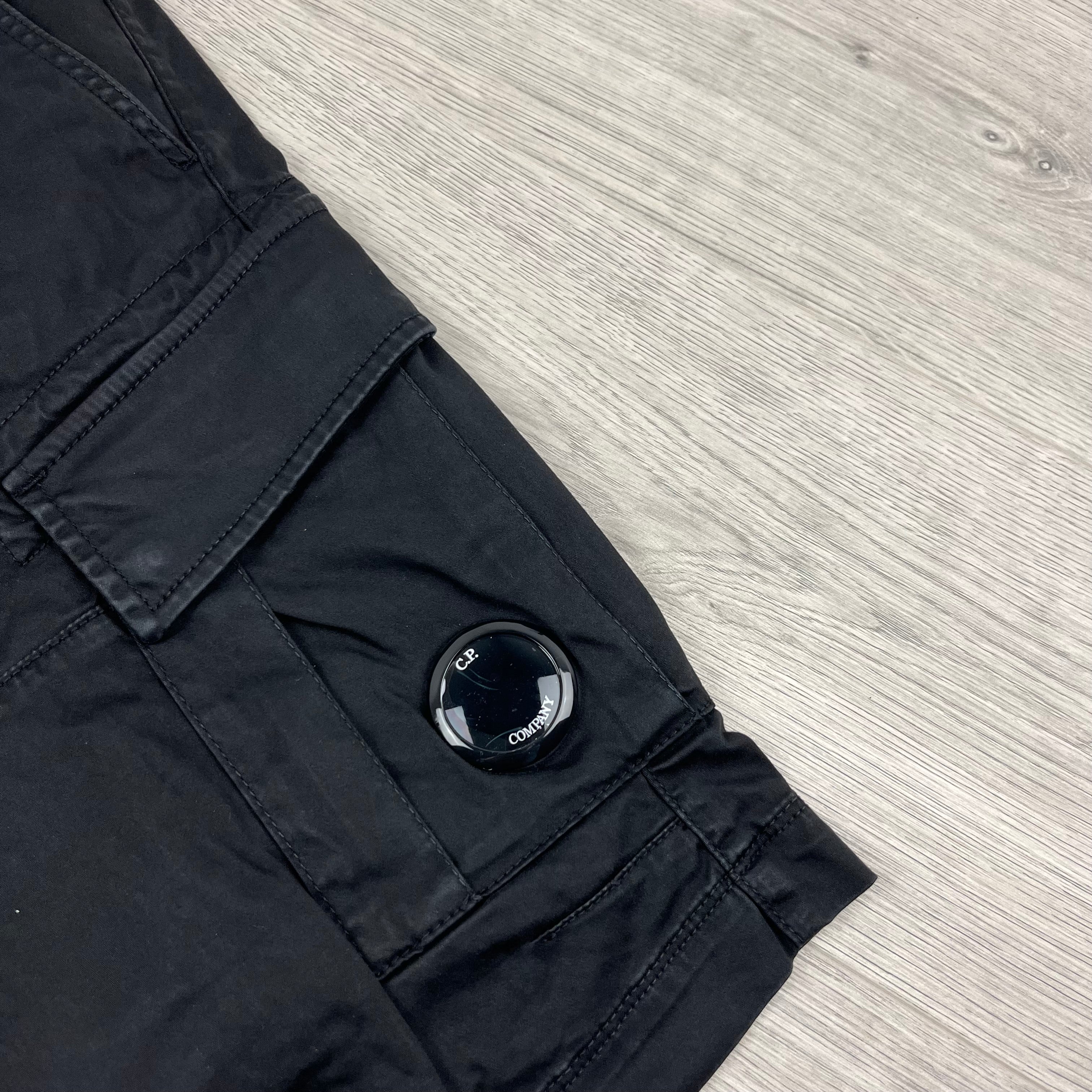 CP Company Gabardine Cargo Shorts in Black. On sale at Open Attire.