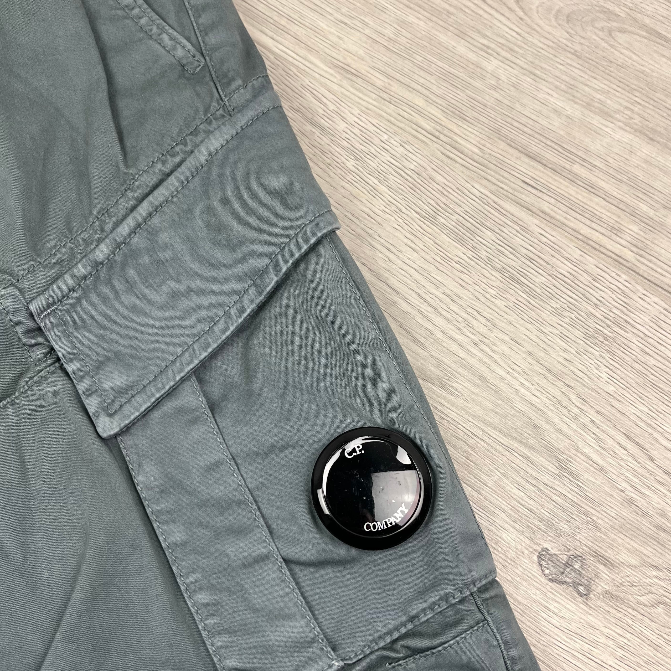 CP Company Stretch Sateen Cargo Trousers in Stormy Weather. On sale at Open Attire.