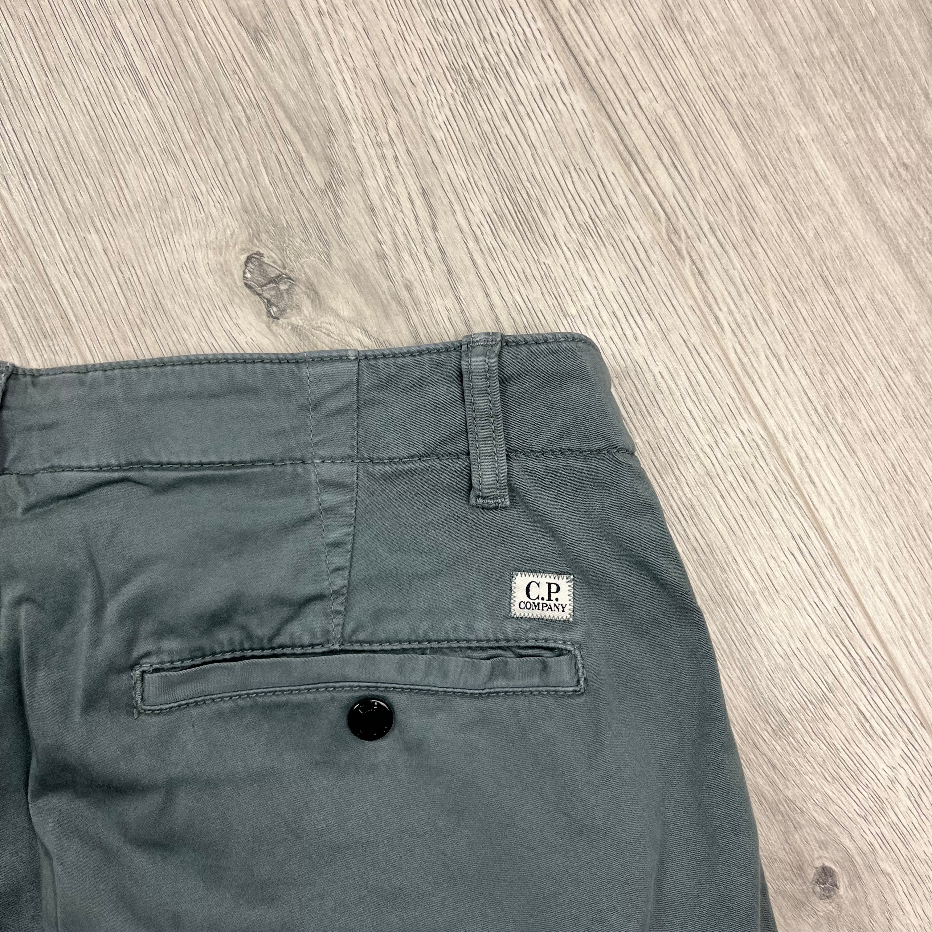 CP Company Stretch Sateen Cargo Trousers in Stormy Weather. On sale at Open Attire.