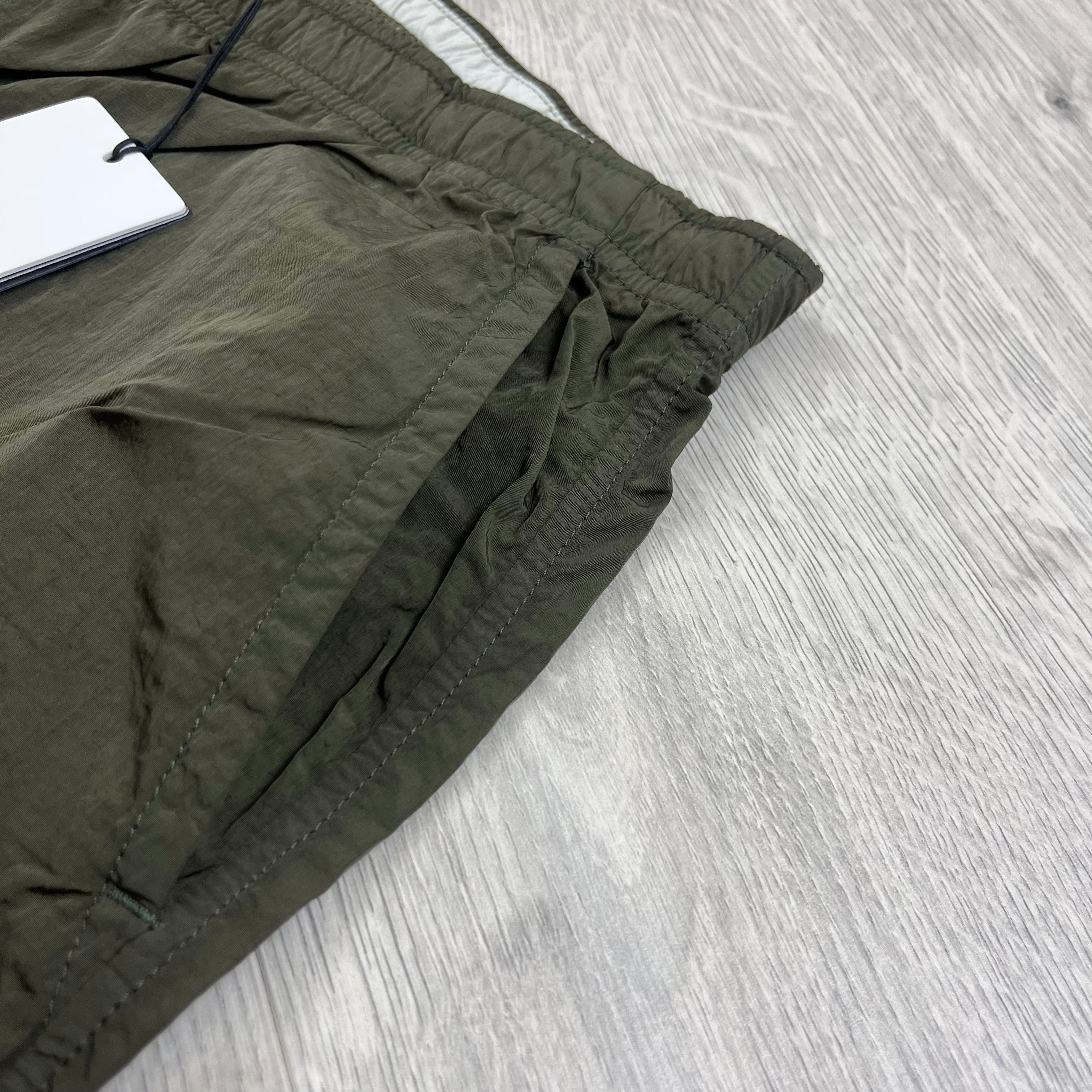 CP Company Eco Chrome-R Swim Shorts in Ivy Green. On sale at Open Attire.