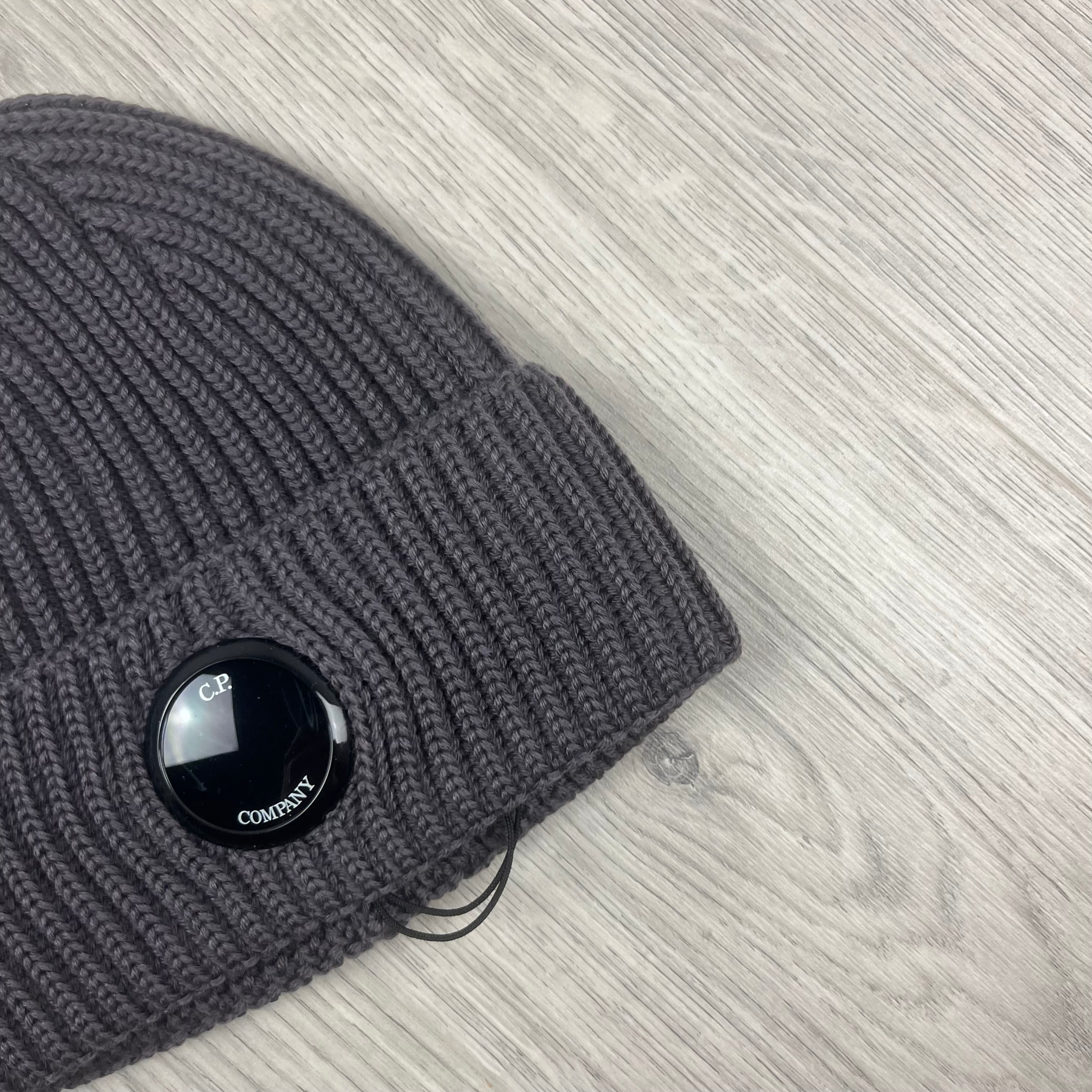 CP Company Merino Wool Lens Beanie in Boulevard Violet. On sale at Open Attire.