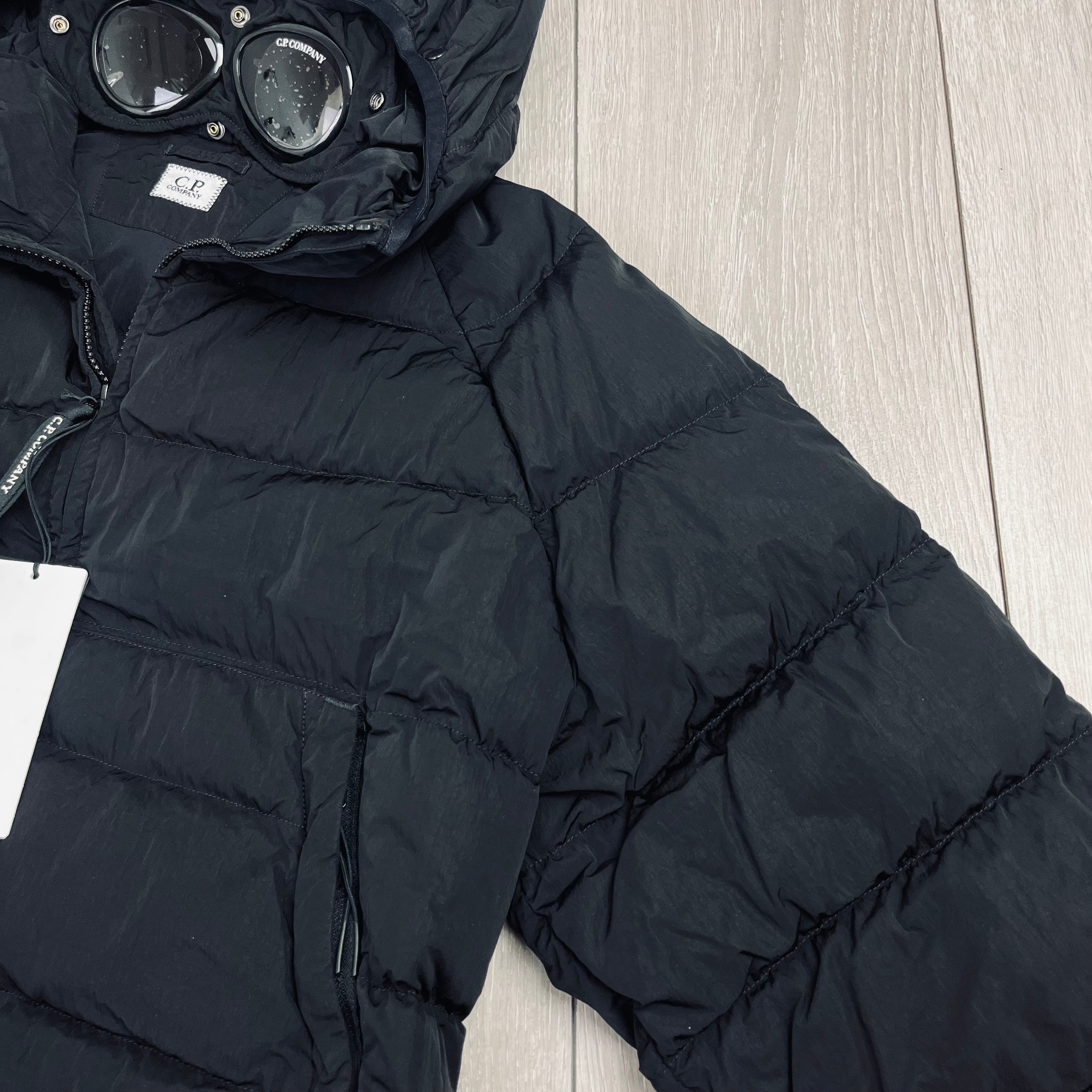 CP Company Chrome-R Goggle Down Jacket in Black. On sale at Open Attire.