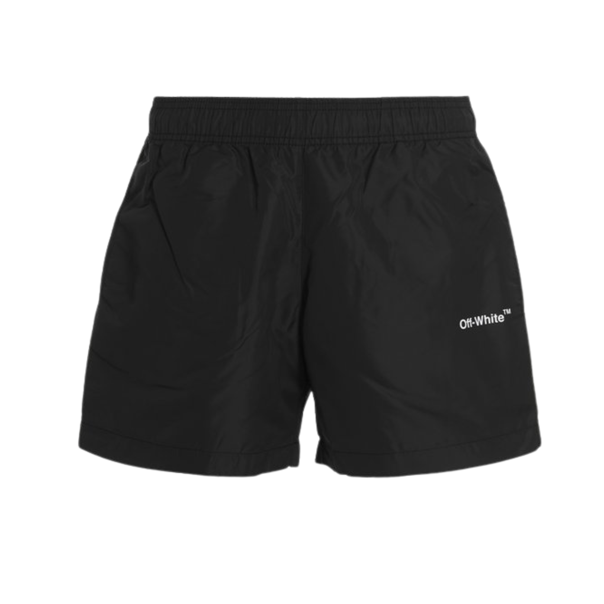 Off-White c/o Virgil Abloh Arrow Swim Shorts in Black. On sale at Open Attire.
