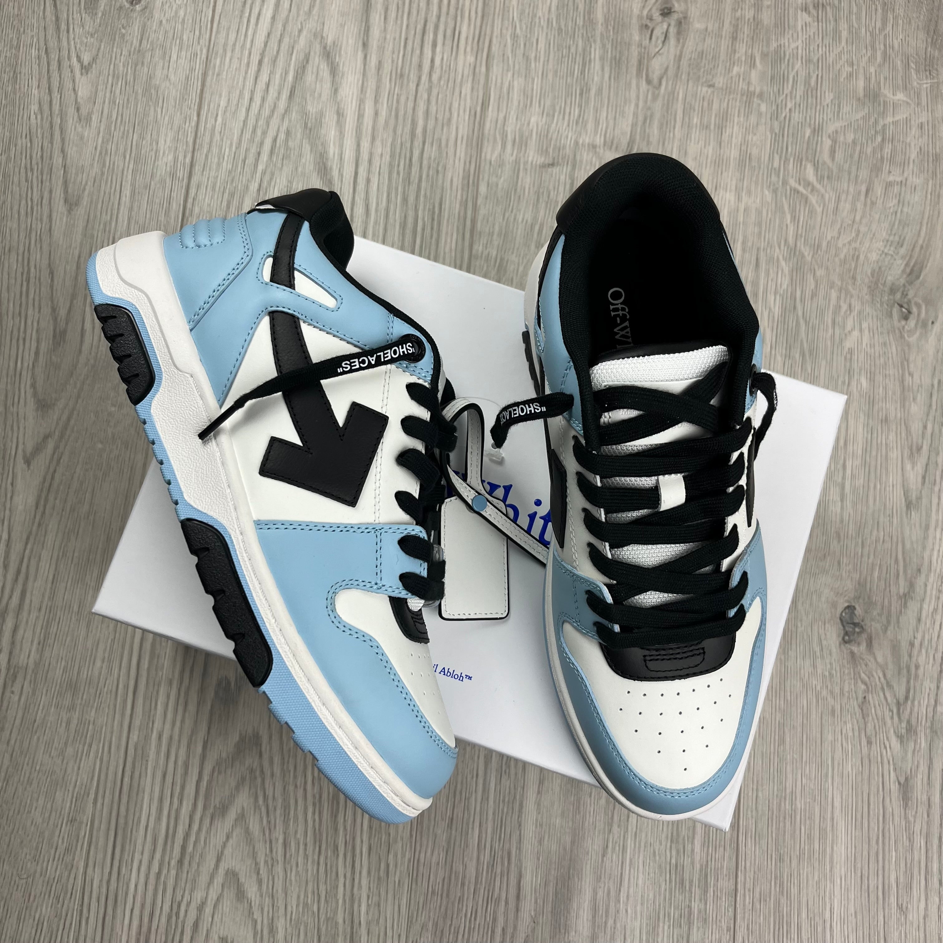 Off-White 'Out of Office' Sneakers in Blue. On sale at Open Attire.