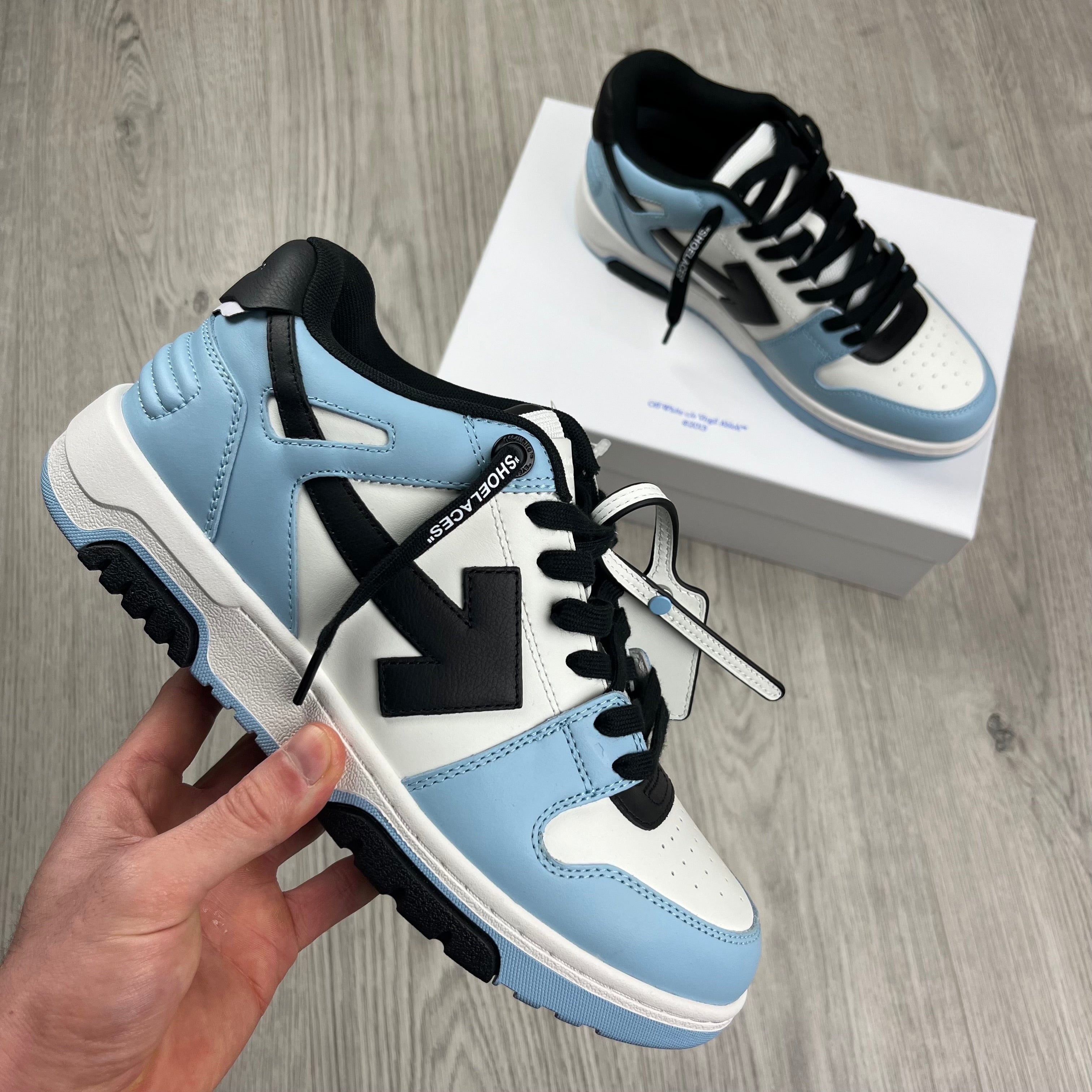 Off-White 'Out of Office' Sneakers in Blue. On sale at Open Attire.