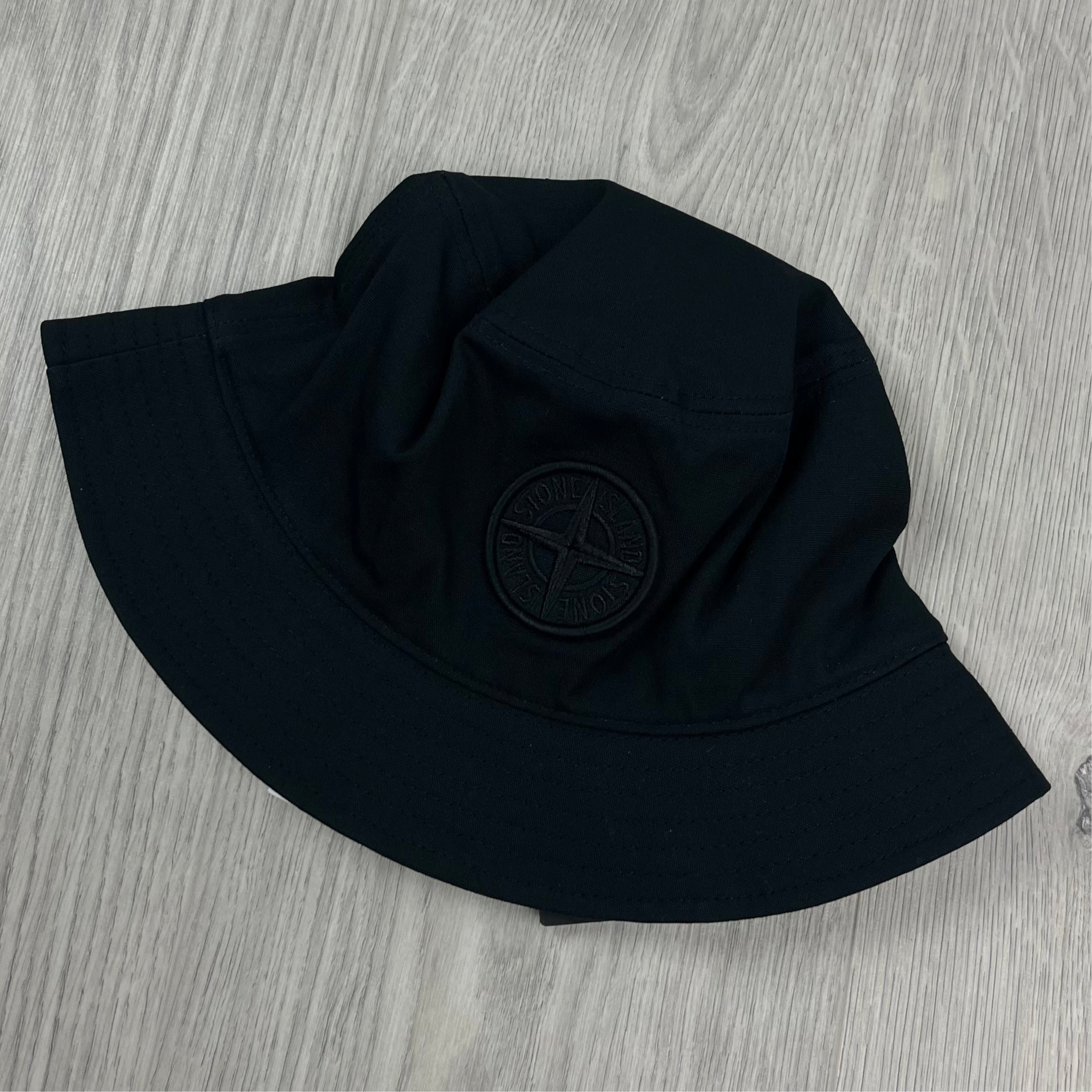Stone Island cotton Bucket Hat in Black. On sale at Open Attire.
