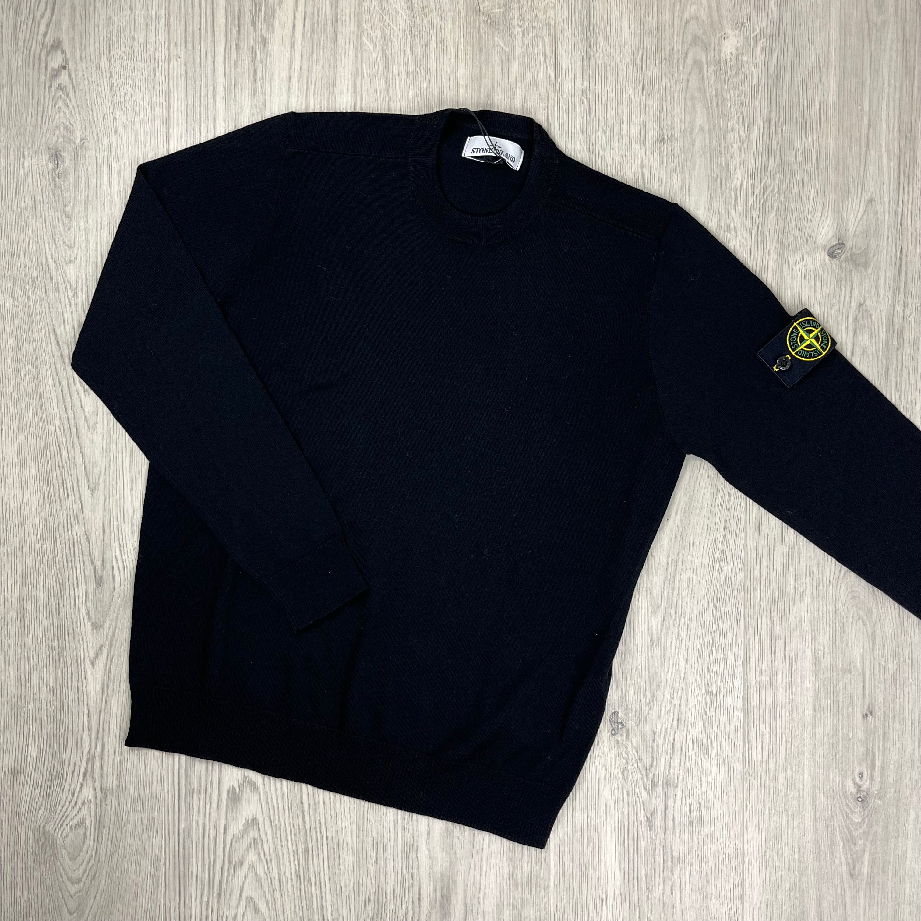 Stone Island Lambswool Knit Sweatshirt in Black. On sale at Open Attire.