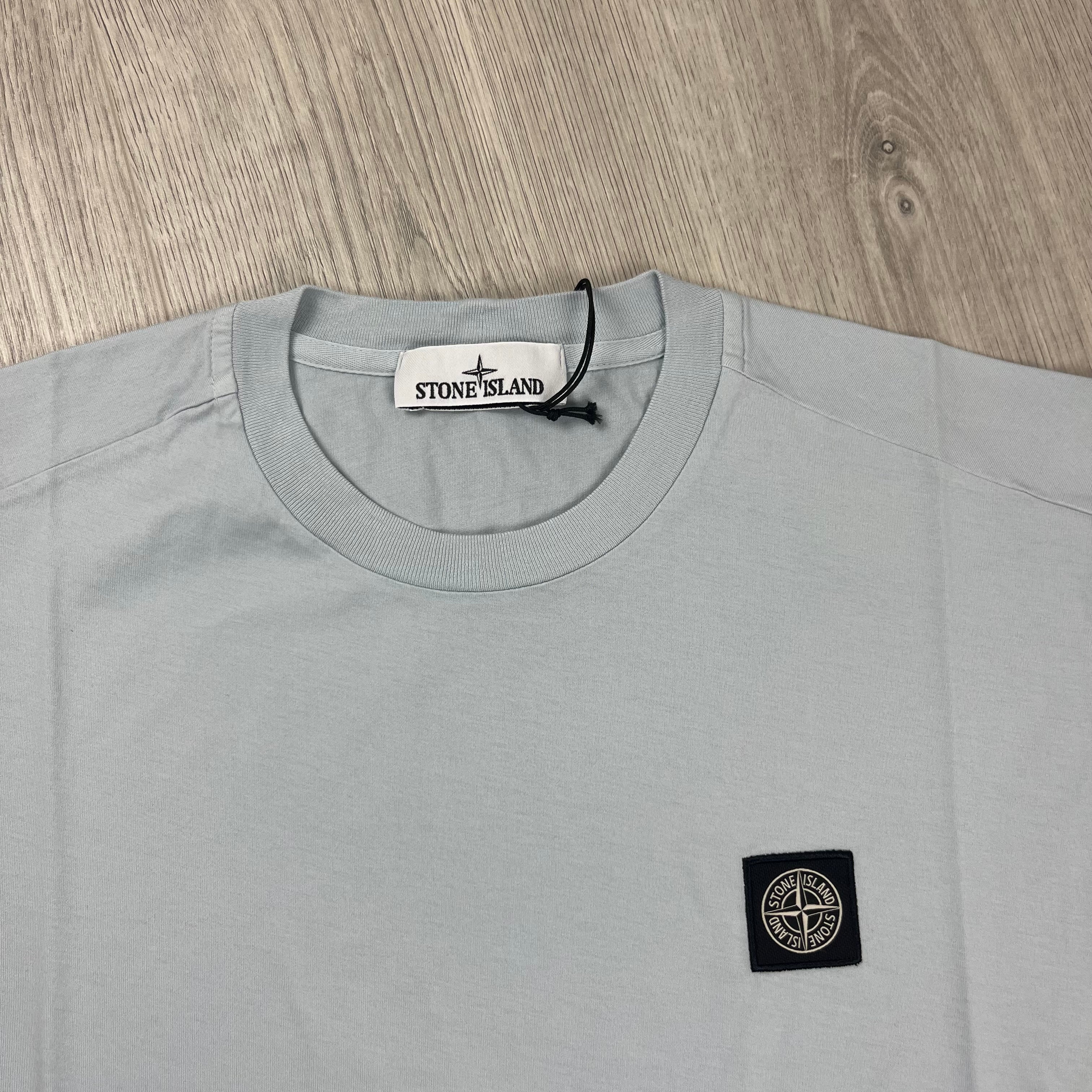 Stone Island 60/2 Patch Logo T-Shirt in Sky Blue. On sale at Open Attire.