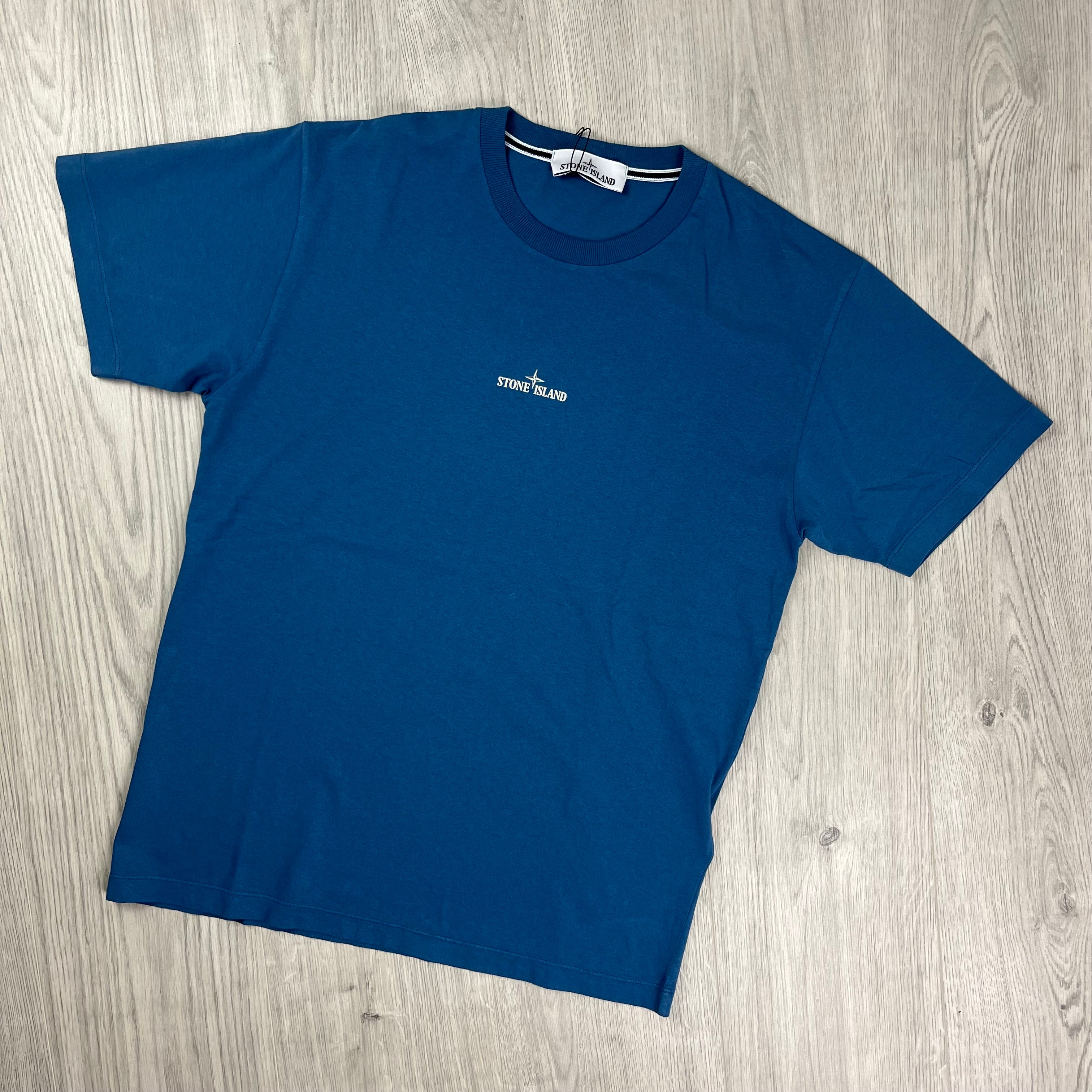 Stone Island 'Institutional Four' T-shirt in Avio Blue. On sale at Open Attire.